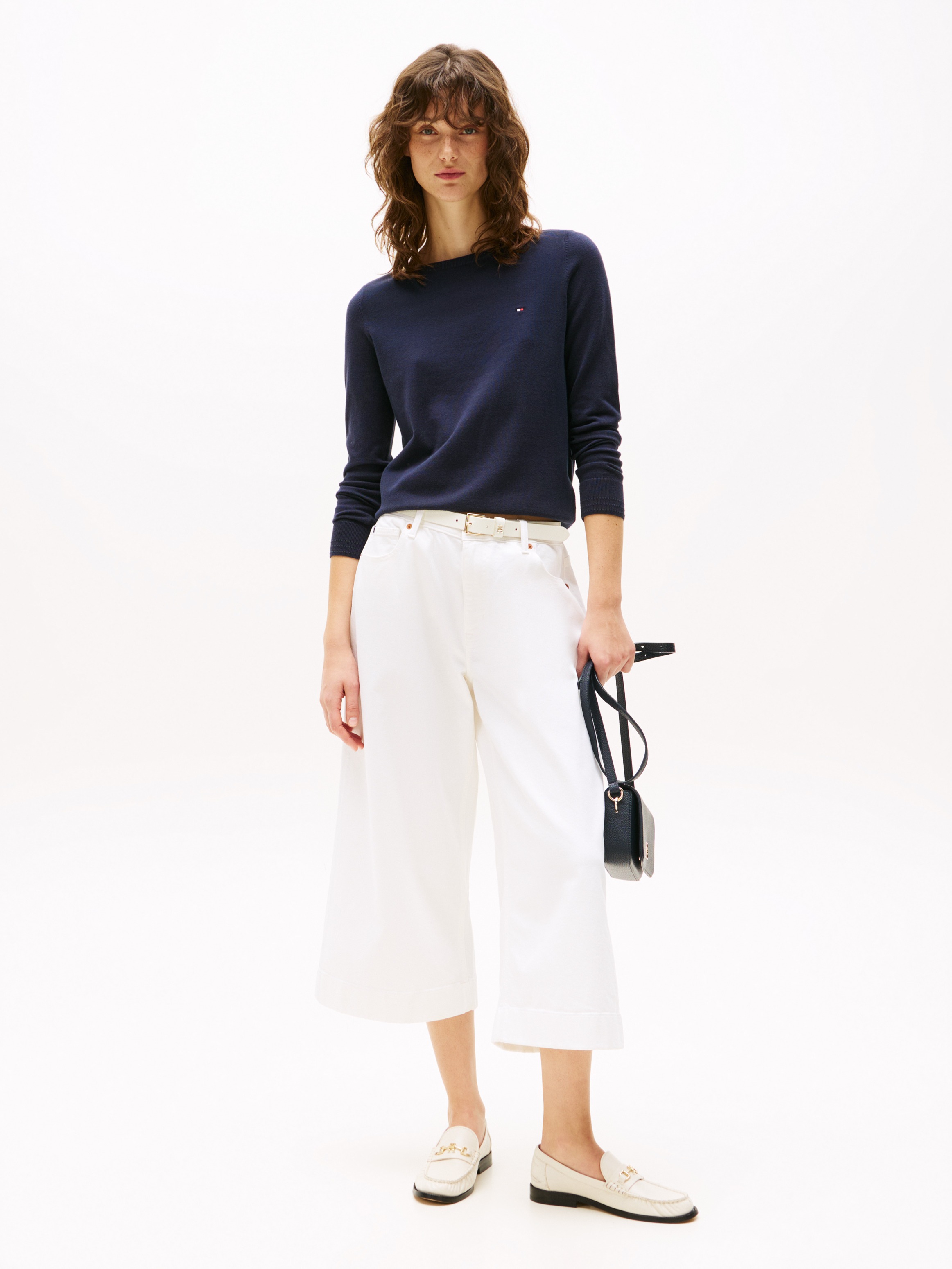 Thumbnail - Tommy Hilfiger Strickpullover "CO JERSEY STITCH V-NECK SWEATER" mit Tommy Hilfiger Logo-Flag, U-Boot-Ausschnitt