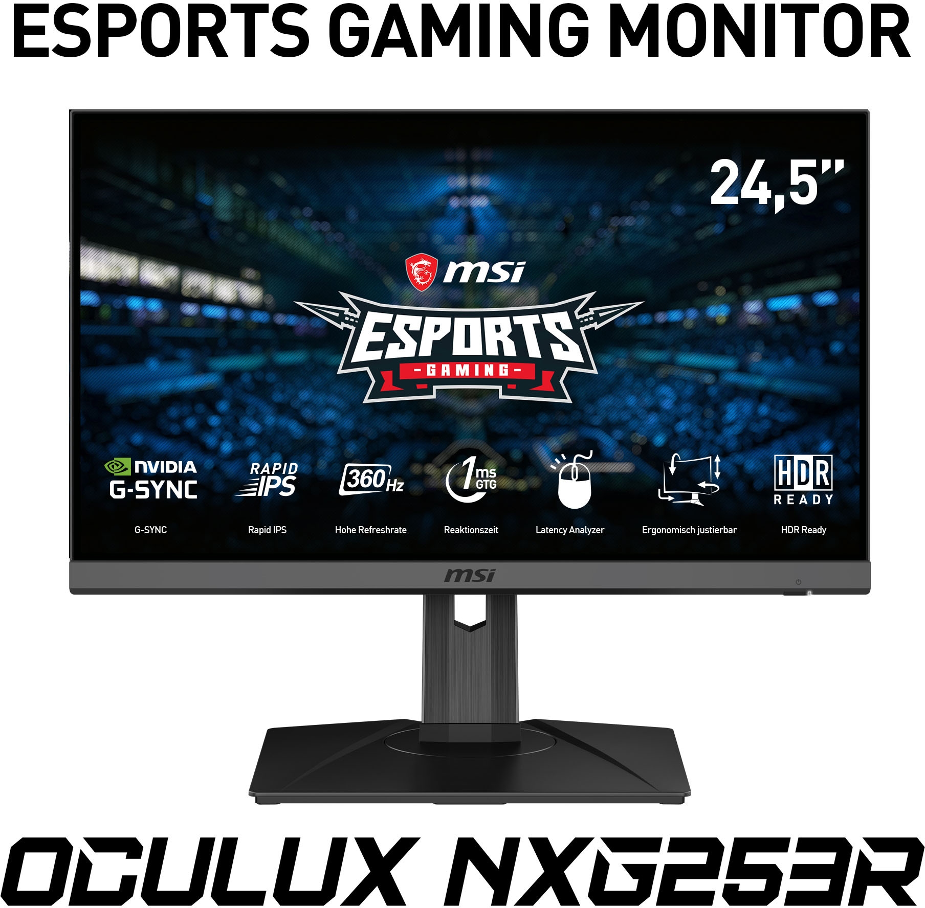 MSI Gaming-LED-Monitor »Oculux NXG253R E-Sports«, 62,2 cm/25 Zoll, 1920 x  1080 px, Full HD, 1 ms Reaktionszeit, 360 Hz, höhenverstellbar, 3 Jahre  Herstellergarantie | BAUR | Monitore