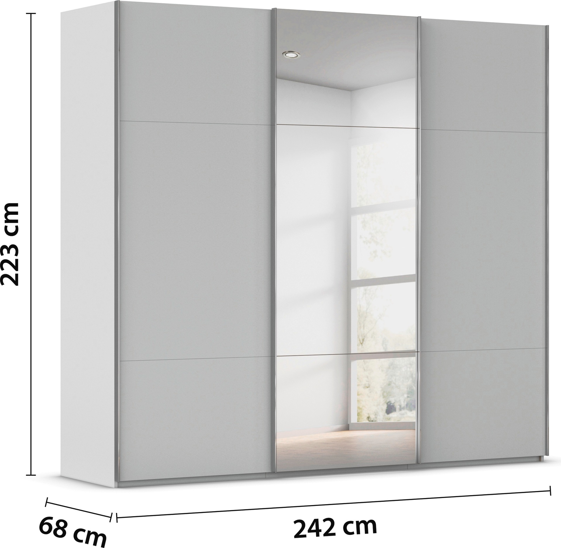 rauch Schwebetürenschrank »Kleiderschrank Schrank Garderobe Schlafzimmerschrank CONTIDO«, (in 3 verschiedenen Ausstattungen BASIC/CLASSIC/PREMIUM), aus hochwertigem Material in 6 Breiten 2 Griff-Farben MADE IN GERMANY