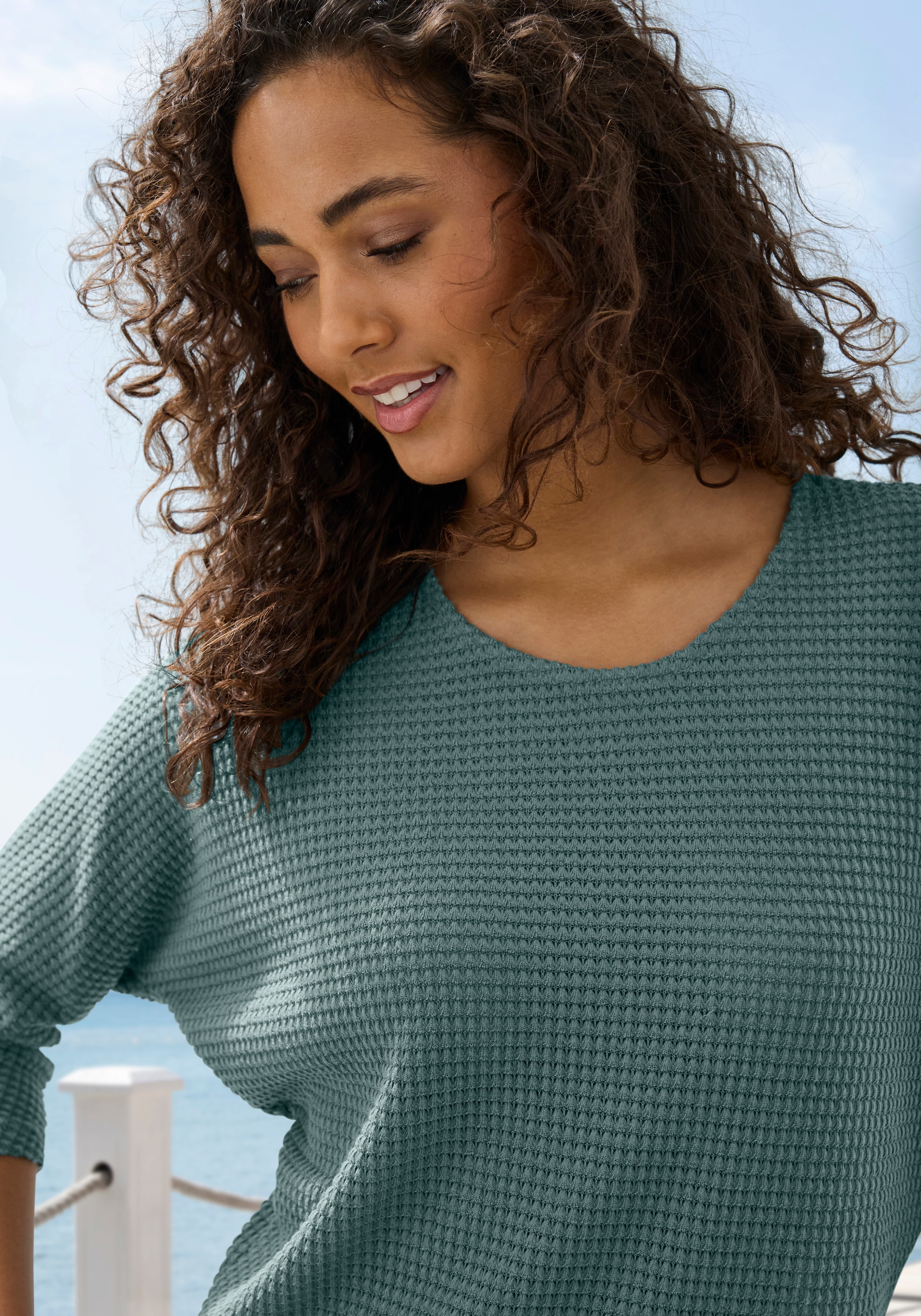 Vivance Langarmshirt »mit modischer Waffelstruktur«, aus bügelfreier Strickqualität