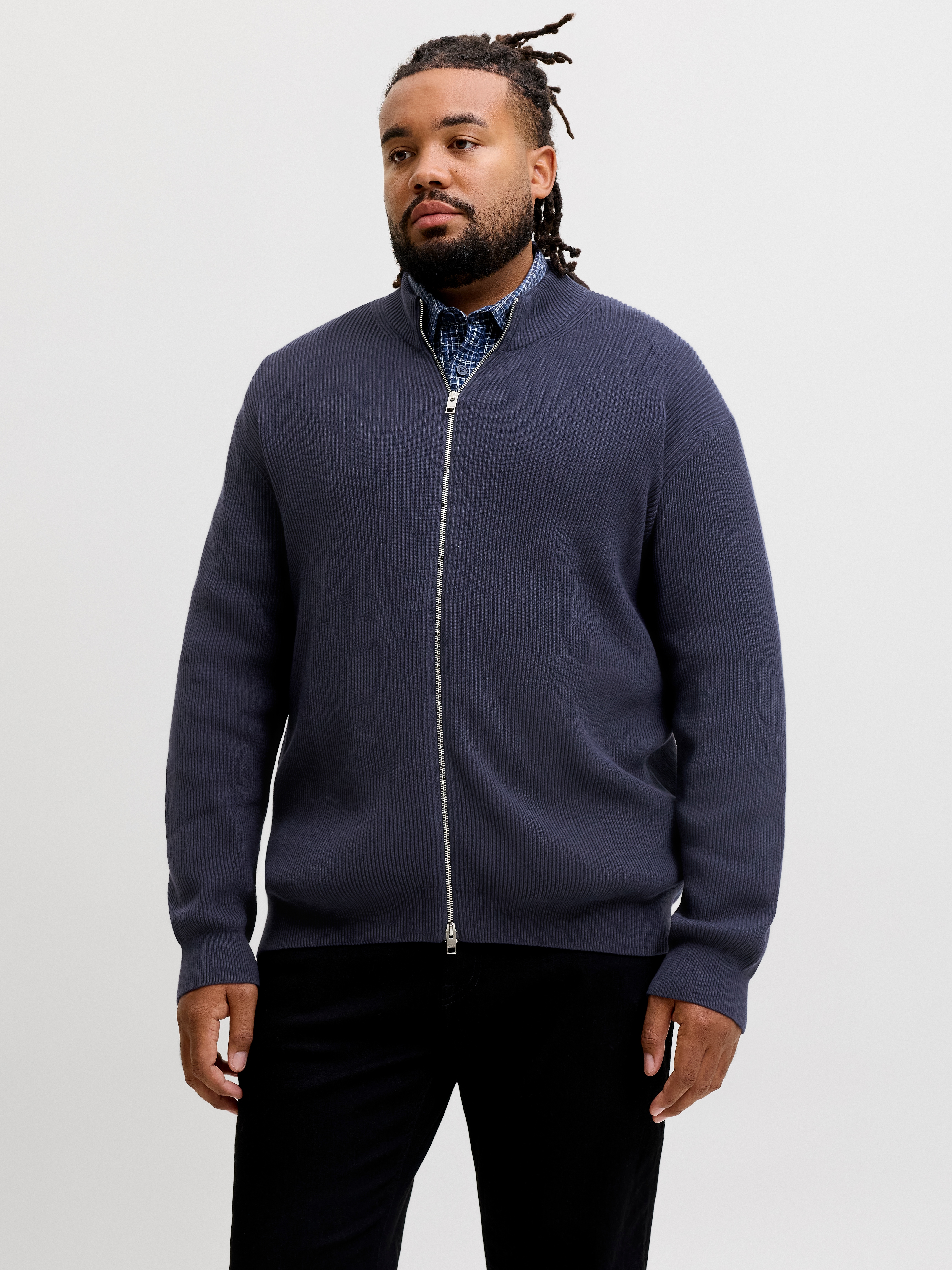 Jack & Jones PlusSize Strickjacke "JJEPERFECT KNIT FULL ZIP CARDIGAN SN PLS" Baumwollmischung, mit Stehkragen