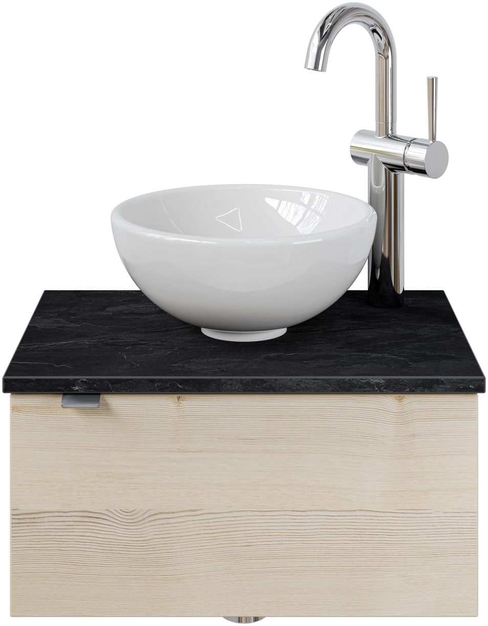 Saphir Waschtisch "Serie 6915 Waschschale mit Unterschrank für Gästebad, Gäste WC", 51 cm mit Keramik-Aufsatzbecken und 