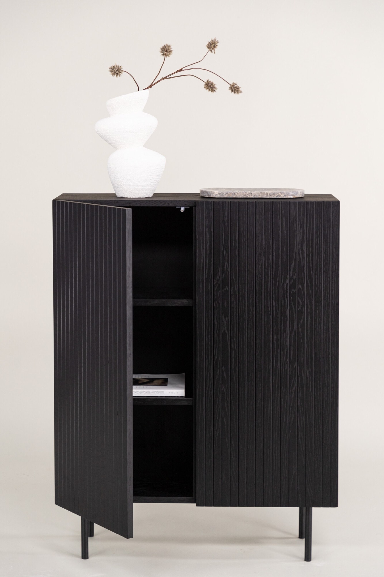 Venture Home Vorratsschrank »Björkön, Stauraumschrank, geriffelt, Höhe 103 cm« Hochschrank, MDF, geriffelte Fronten, Stahlbeine, skandinavisch