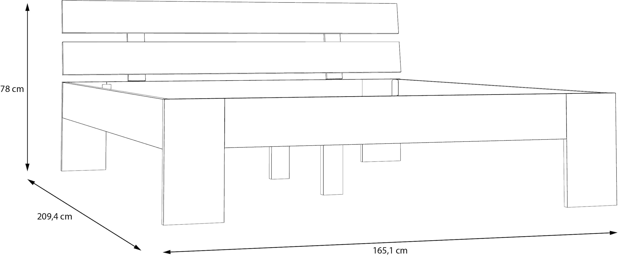 FORTE Bettgestell »Ingalil«, B/H/T 165,1/78/209,4 cm