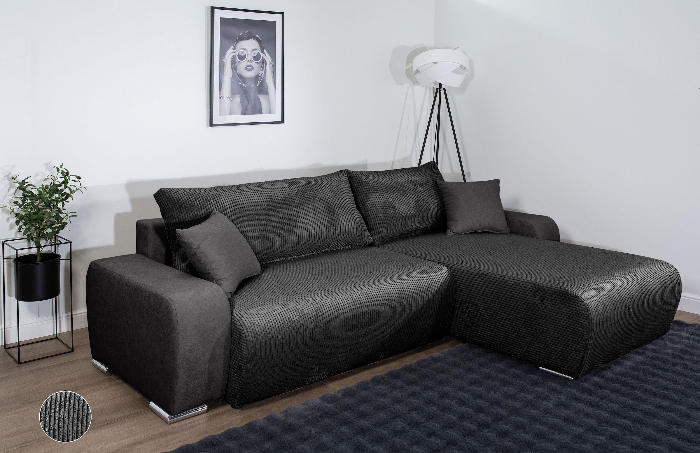 COLLECTION AB "Pia L-Form, B: 237 cm" Schlaffunktion, Bettkasten & 2 Zierkissen, Federkern