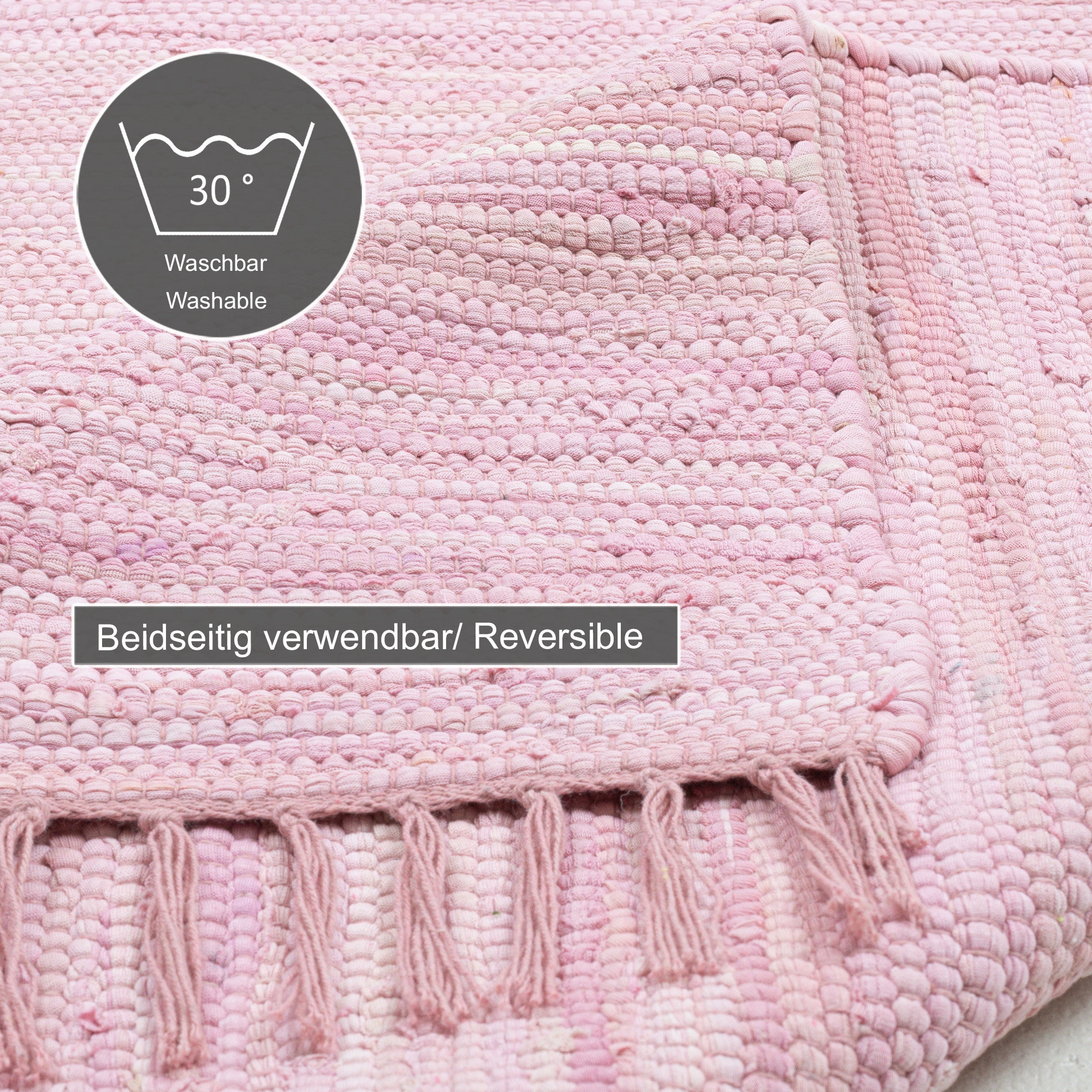THEKO Teppich »Happy Cotton Fleckerl, handgewebt« rechteckig 5 mm Höhe Flachgewebe, reine Baumwolle, meliert, mit Fransen, auch als Läufer