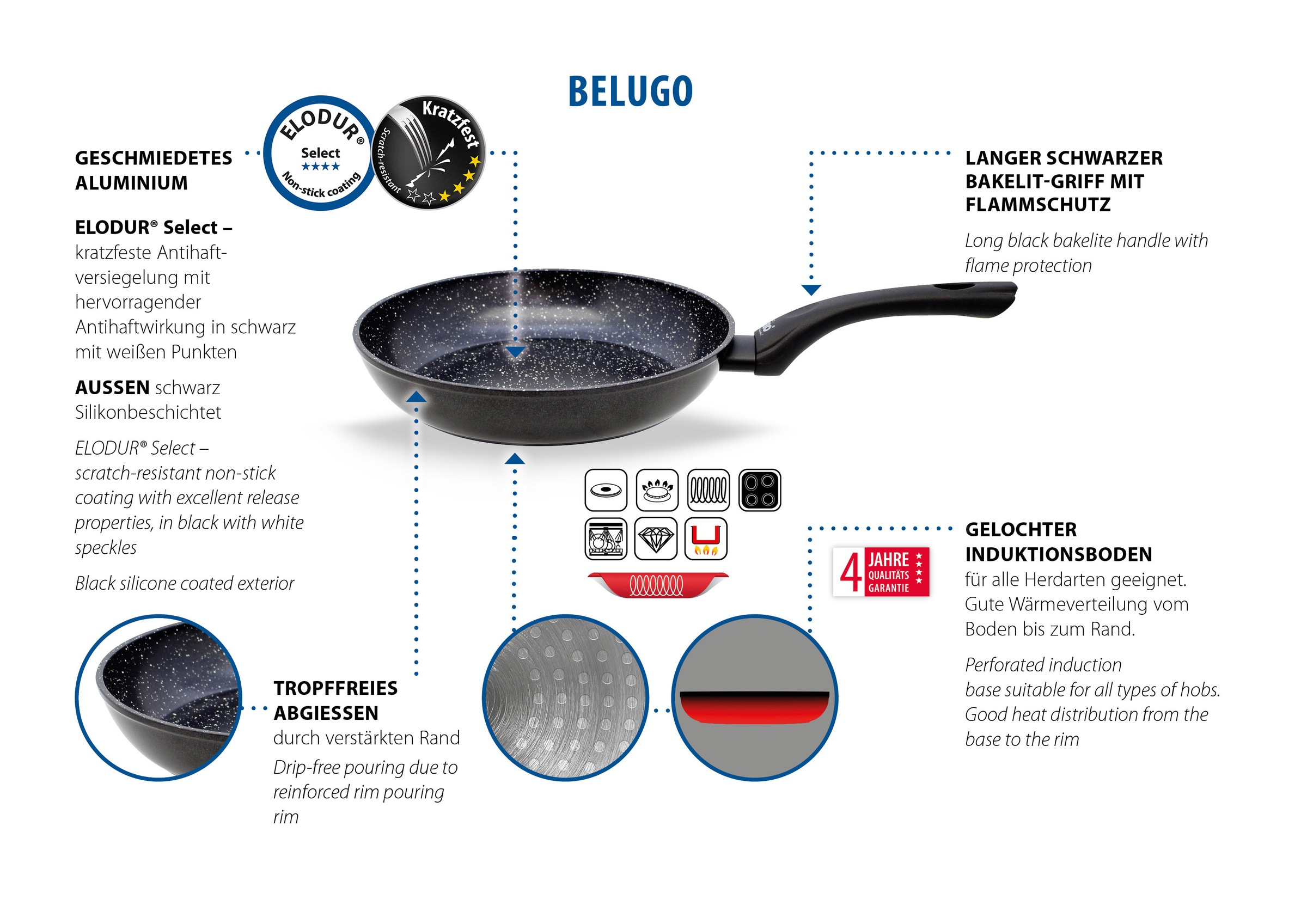 Elo Basic Pfannen-Set "Belugo" Aluminium Set, 3 tlg. Optimierte Wandstärke