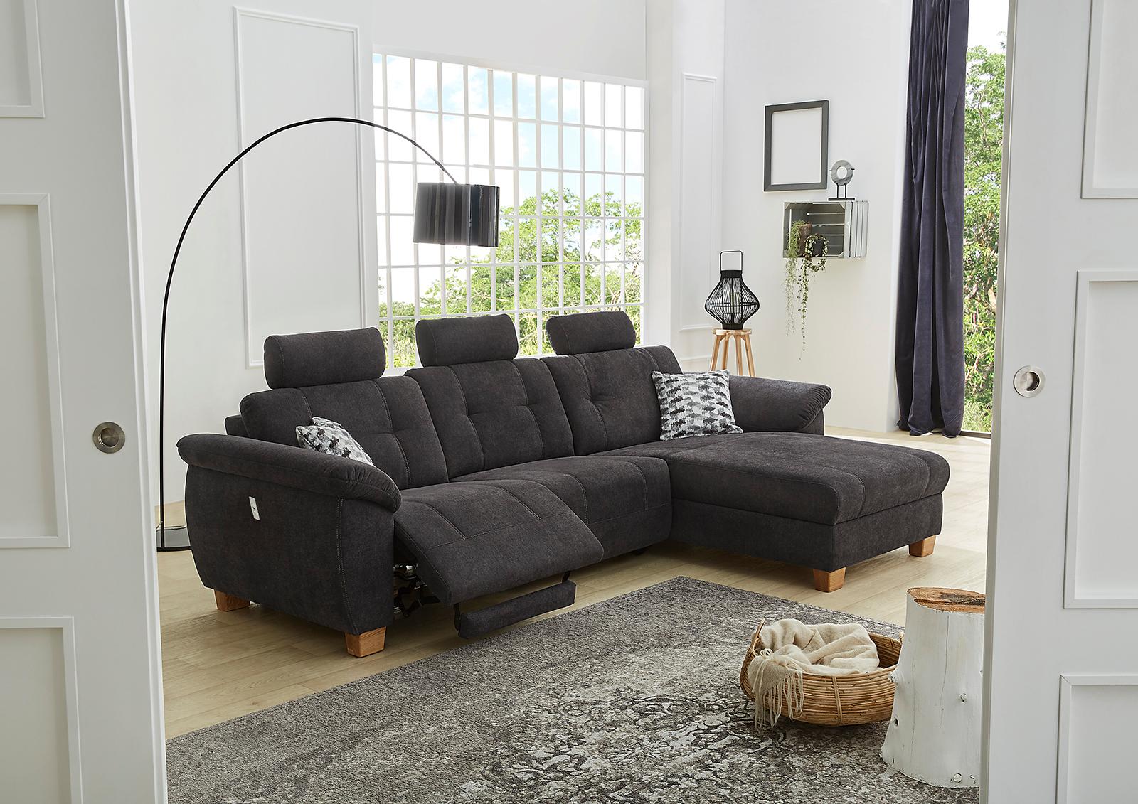 Jockenhöfer Gruppe Ecksofa "Savona L-Form, B: 299 cm" mit elektr. Relaxfunktion, USB, 2 Zierkissen & 3 Kopfstützen