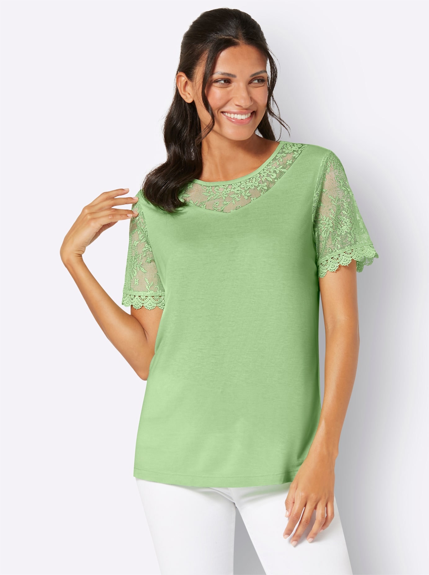 Classic Basics Spitzenshirt "Rundhals-Shirt" 1 Stk. tlg. günstig online kaufen