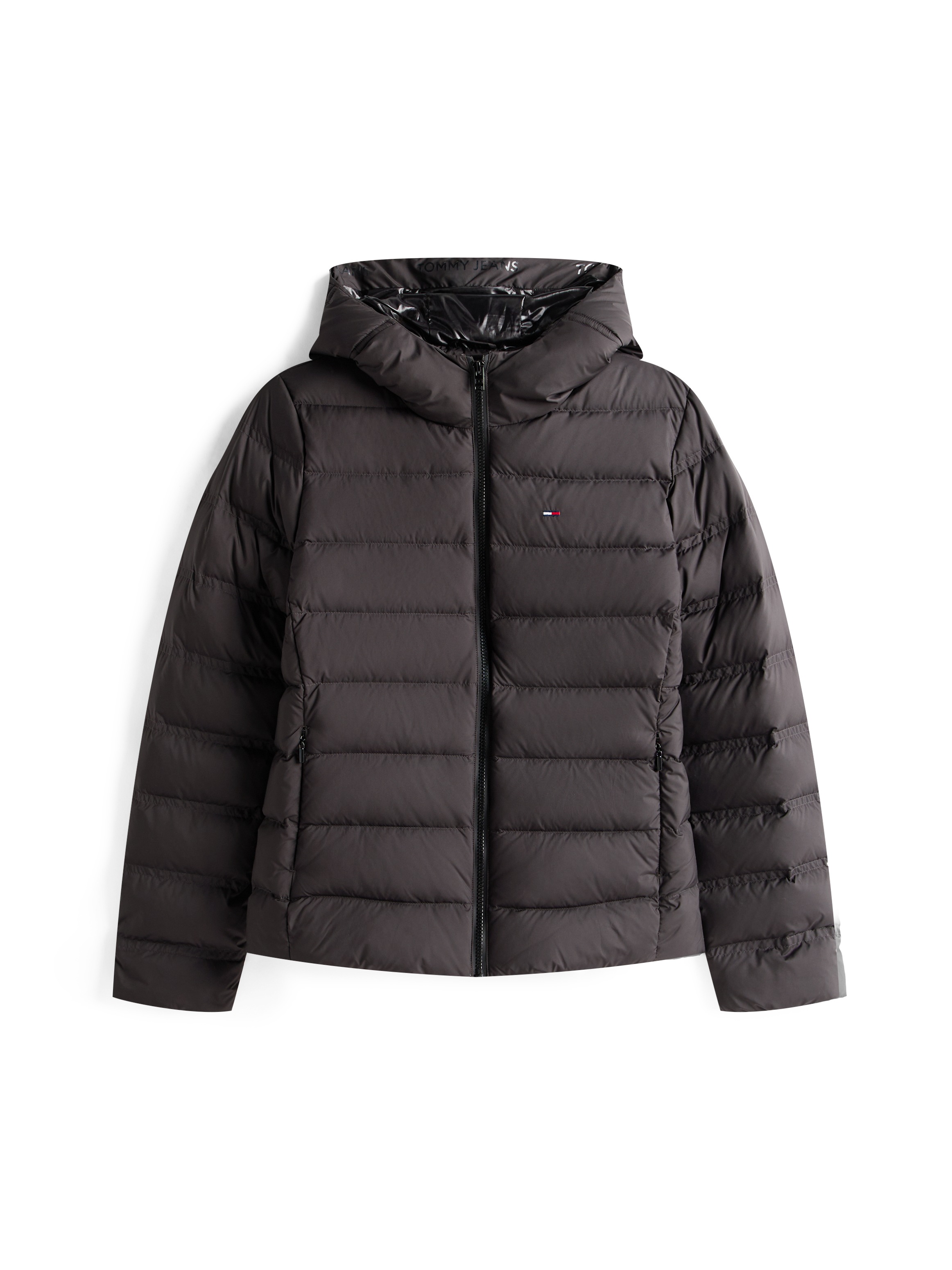 Steppjacke TOMMY JEANS "TJW SLIM HOOD PRNT DOWN JCKT EXT", Damen, Gr. L (40), schwarz, Web, Obermaterial: 100% Polyester, unifarben mit Farbeinsätzen, slim fit, Jacken Steppjacke 3