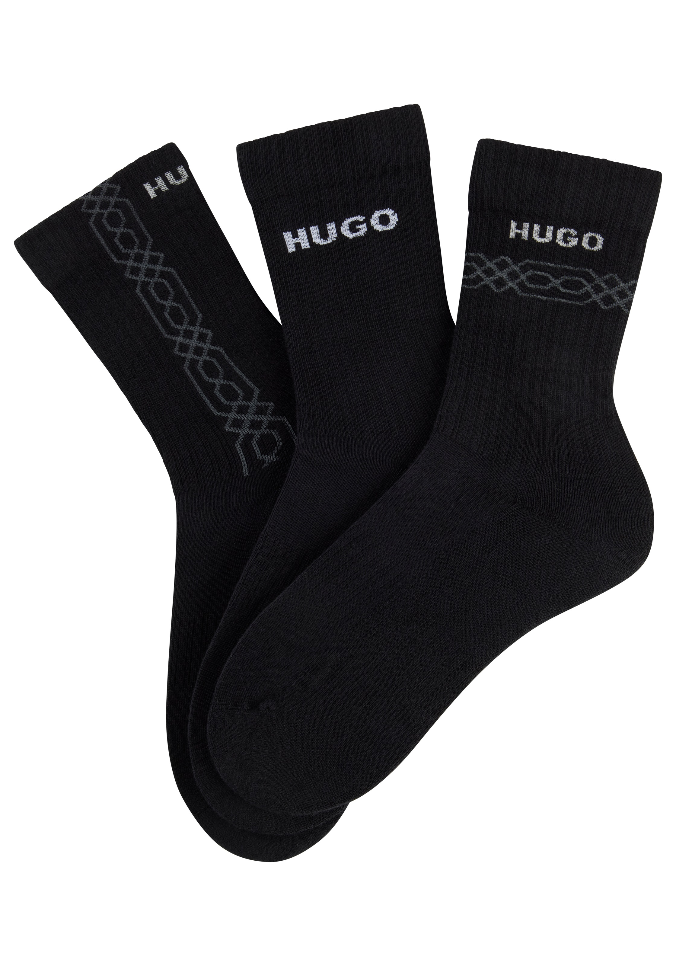 HUGO UNDERWEAR Herren Kurzsocken, Gr. 43schwarz, Baumwollmischung, Rippstruktur, Socken, Logoschriftzug, grafisches Muster