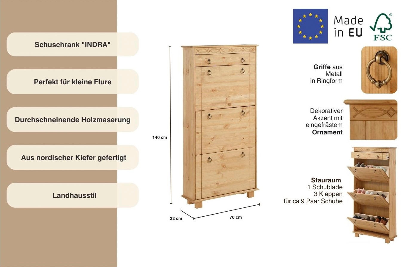 Thumbnail - OTTO home Schuhschrank "Indra" aus massiver Kiefer, FSC, Breite 70 cm, Platz für ca. 9 Paar Schuhe