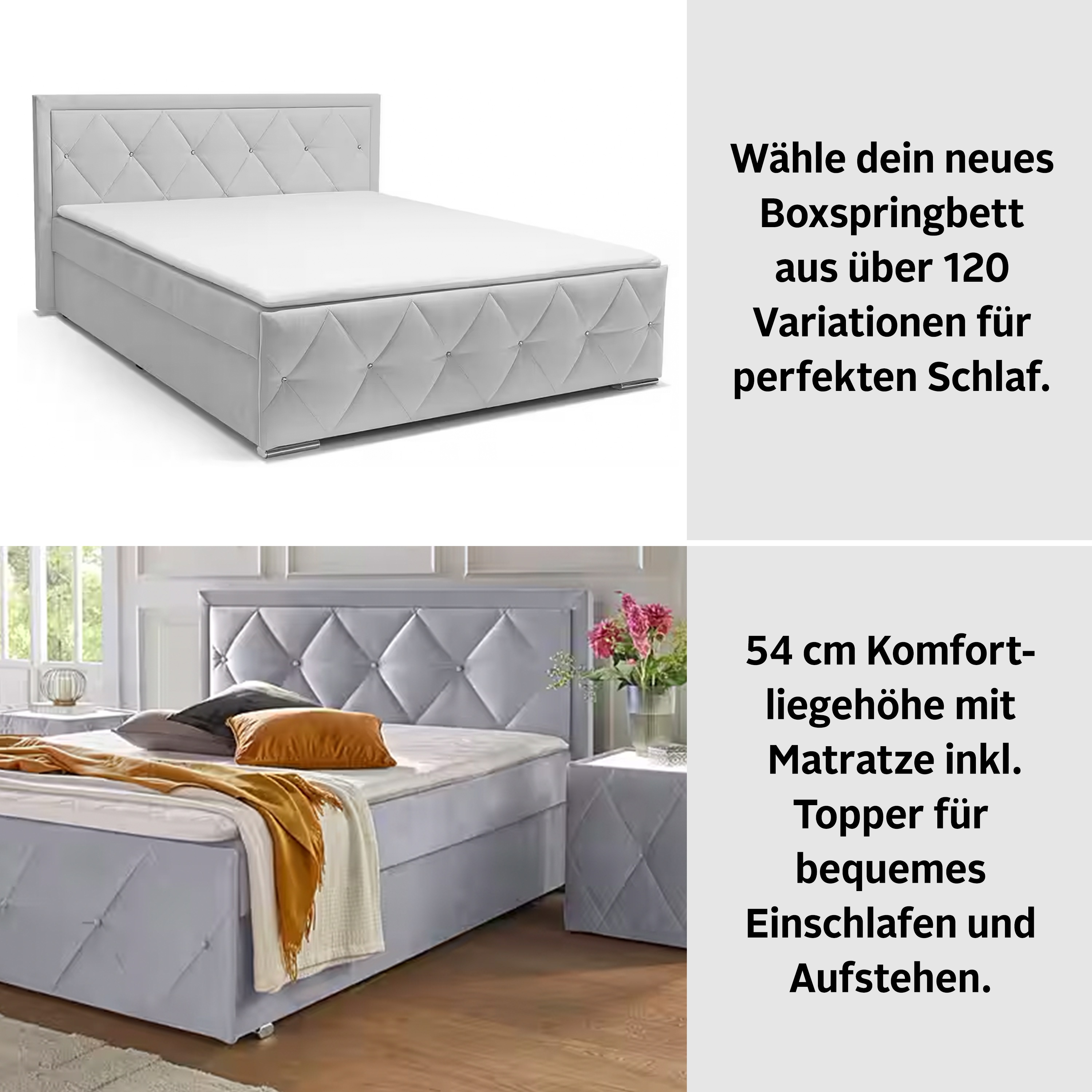 Thumbnail - Leonique Boxbett "Alfie, Topseller Inkl. Bettkasten&Topper" Wahlweise mit Knopfsteppung oder Strasssteinen, H2, H3 und H...
