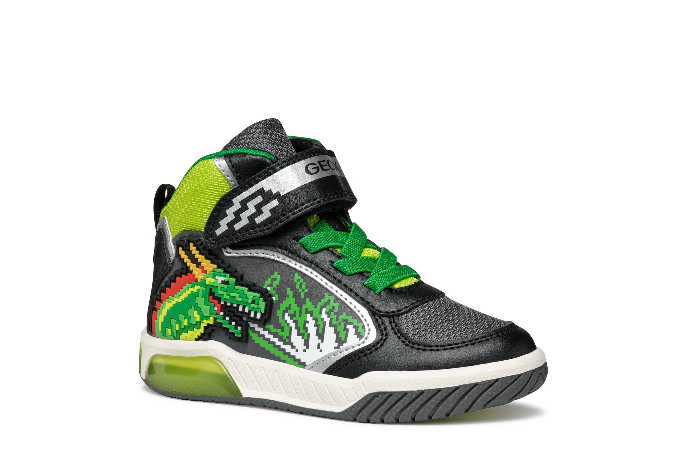 Geox Sneaker »J INEK BOY_Blinkschuh«, Schnürboots mit cooler Blinkfunktion, Größenschablone zum Download