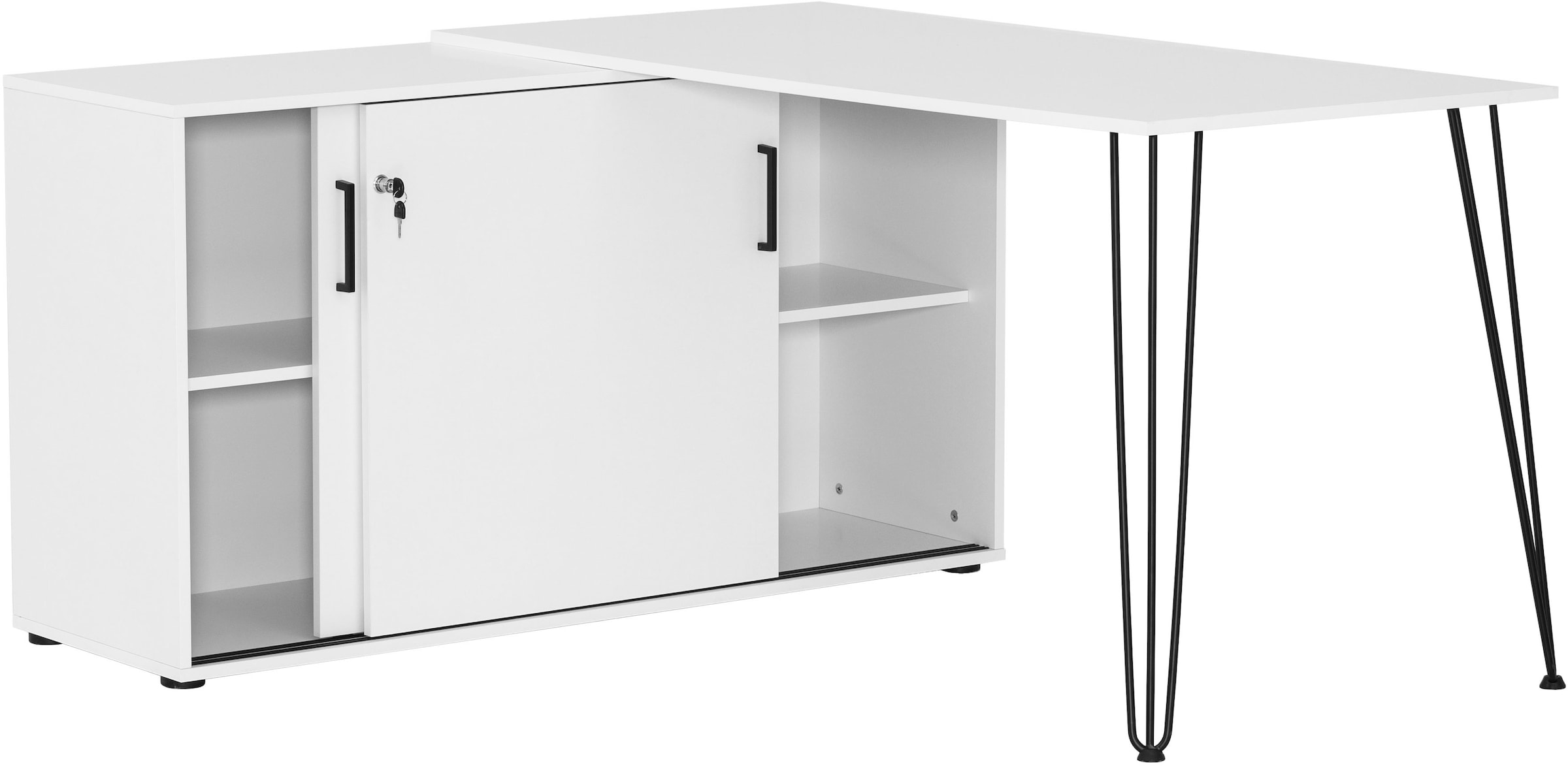 Schildmeyer Eckschreibtisch »Ekko, Breite 130 cm«, Metallbeschläge, Haarnadelfüße, Tischplatte beliebig montierbar