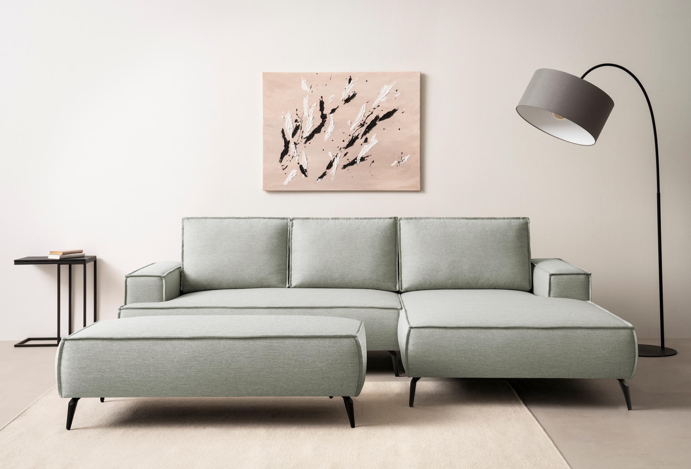OTTO home Ecksofa "TVINNU Leinenoptik, L-Form, 275 cm, mit Hocker" stellbar zum Schlafsofa (Krokodilverbinder)