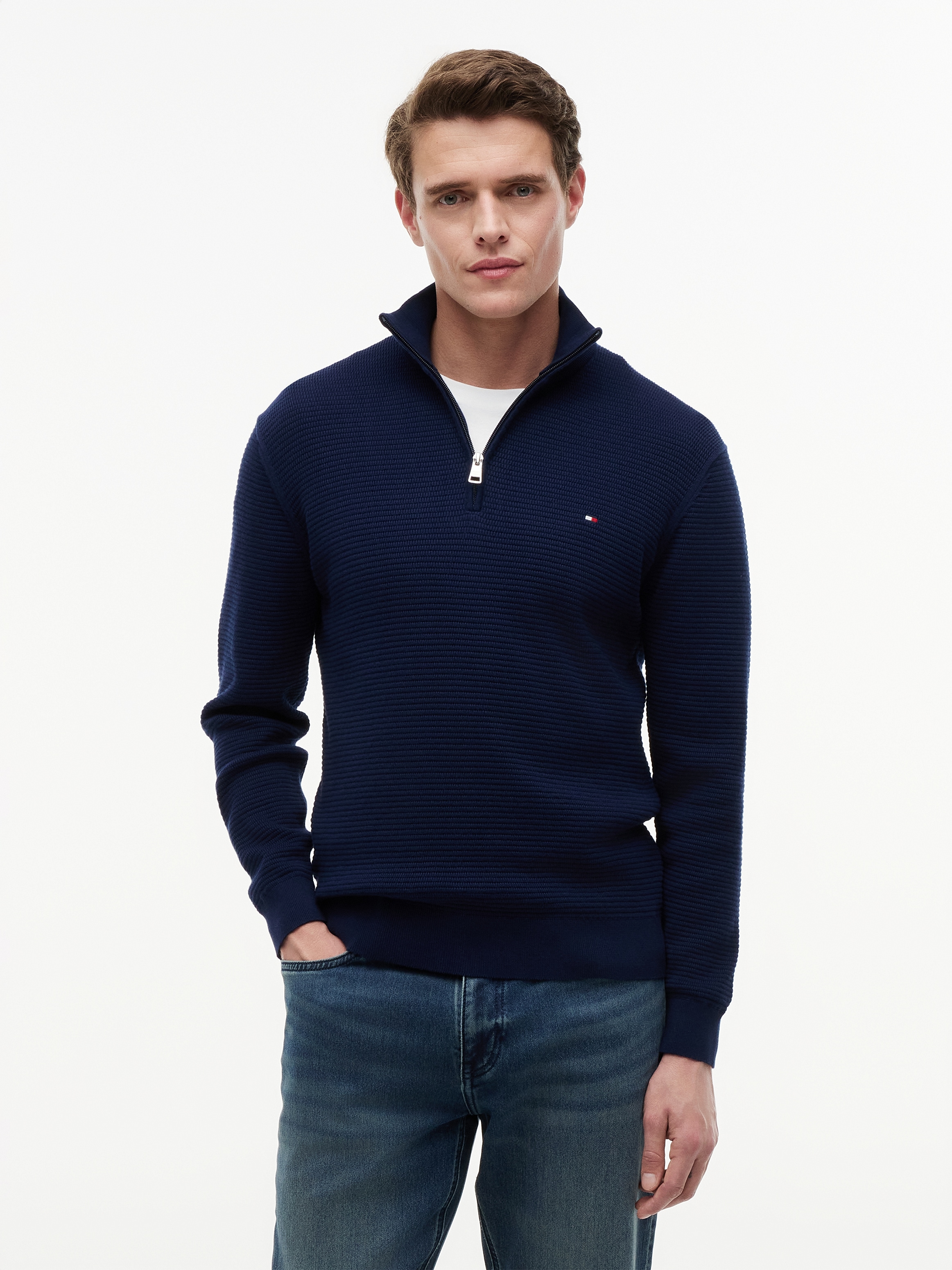 Tommy Hilfiger Strickpullover "SEASONAL STRUCTURE ZIP MOCK" Regular fit mit Troyerkragen