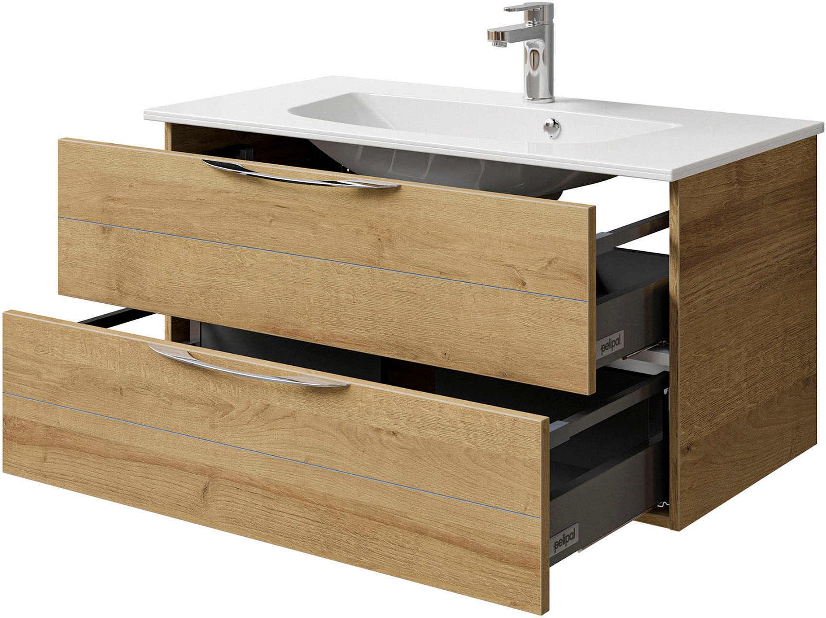 Saphir Waschtisch »Serie 6025 Mineralmarmor-Waschtisch mit Unterschrank, 97 cm breit«, Waschplatz mit 2 Schubladen, hängend, verschiedene Ausführungen