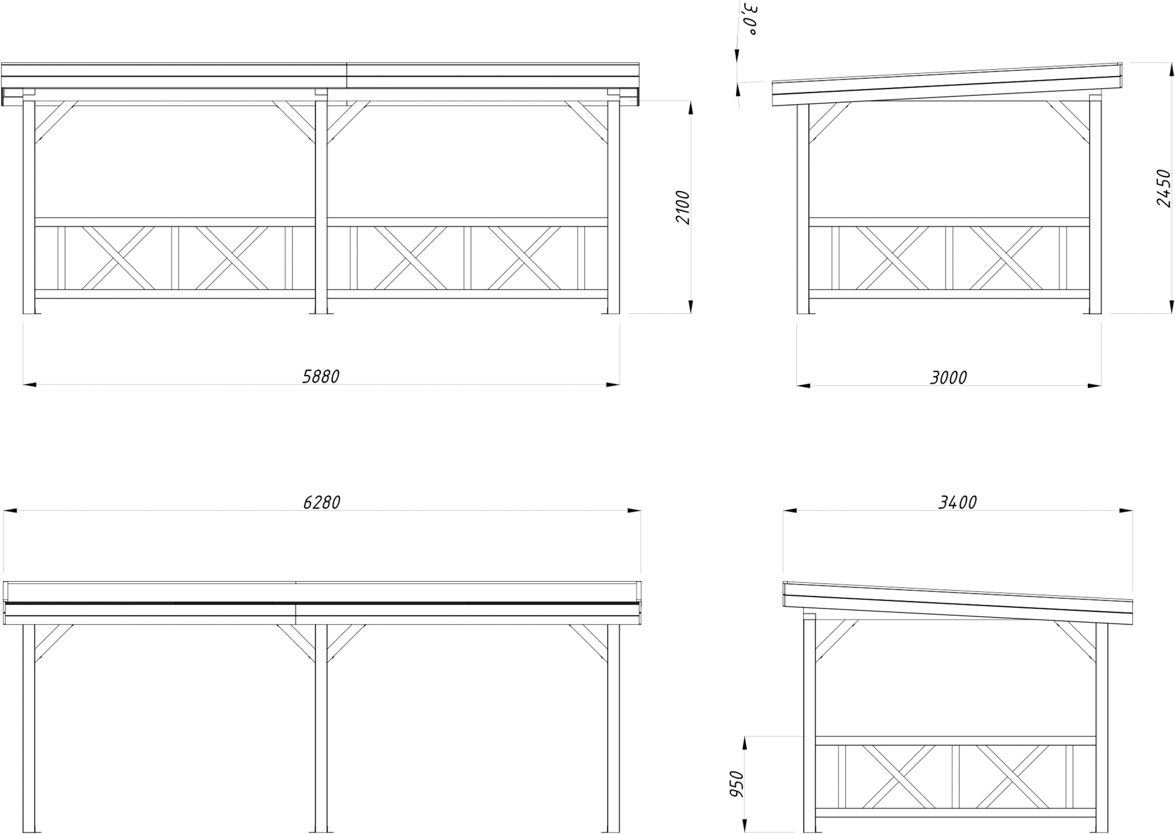 Palmako Holzpavillon »Lenna 16,6 m² Set 307« BxTxH: 628x340x245 cm