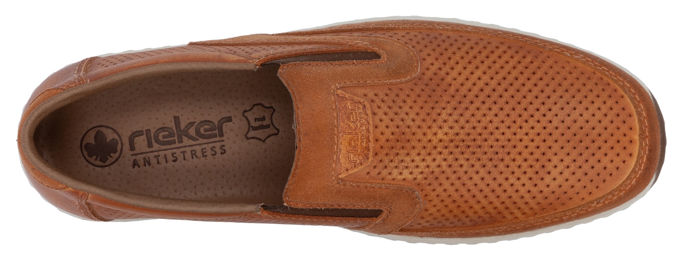 Rieker Slipper, Loafer, Schlupfschuh, seitliche Stretcheinsätze und Perforation