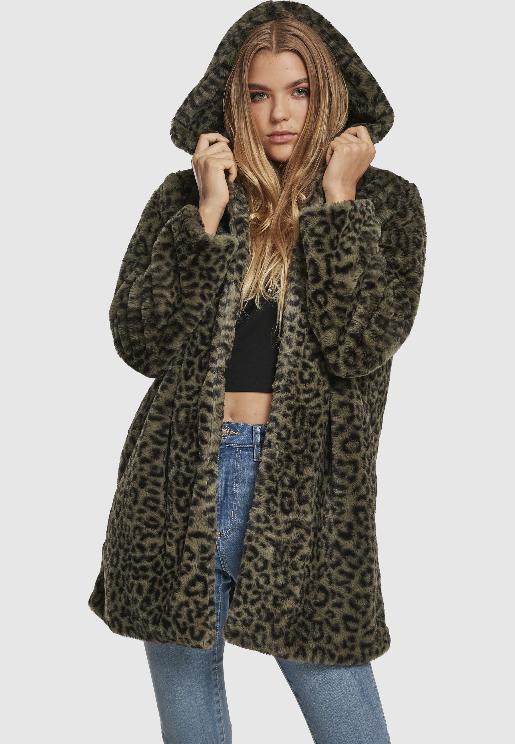 URBAN CLASSICS Parka »Urban Classics Damen Ladies Leo Teddy Coat« 1 Stk. tlg. mit Kapuze