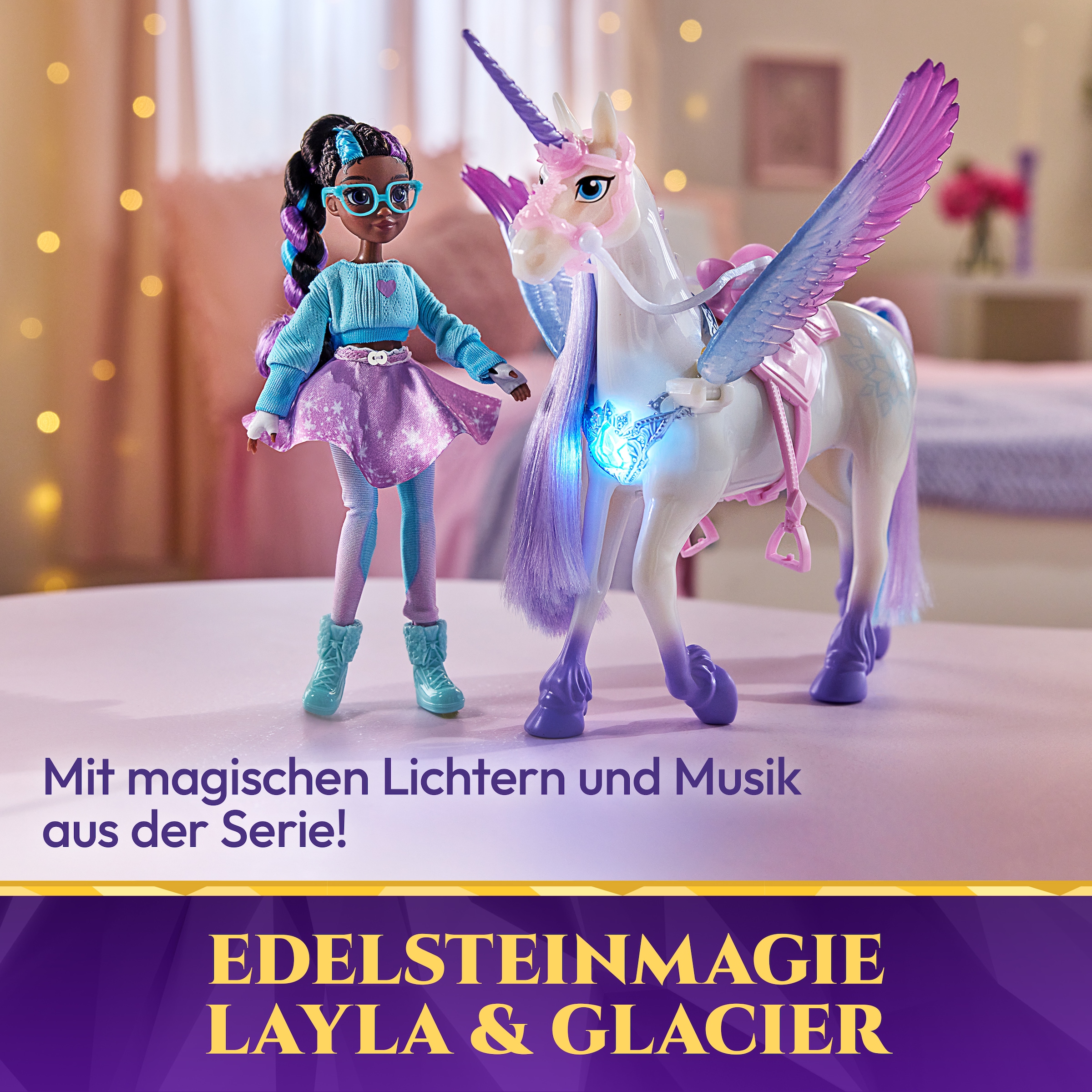 Spin Master Anziehpuppe »Unicorn Academy - Edelsteinmagie Layla & Interaktives Einhorn Glacier« mit Licht und Sound