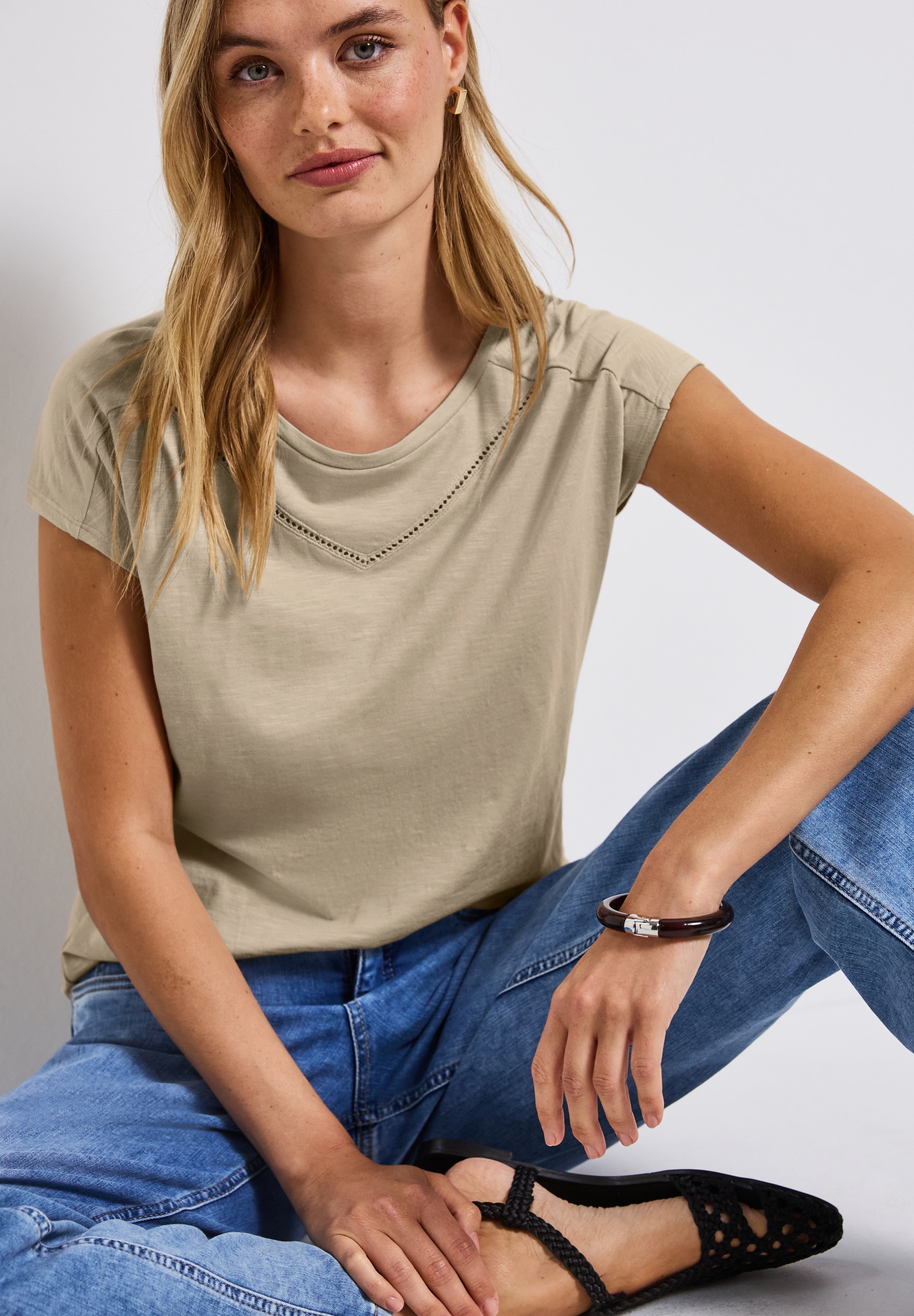 STREET ONE T-Shirt, mit Materialmix günstig online kaufen