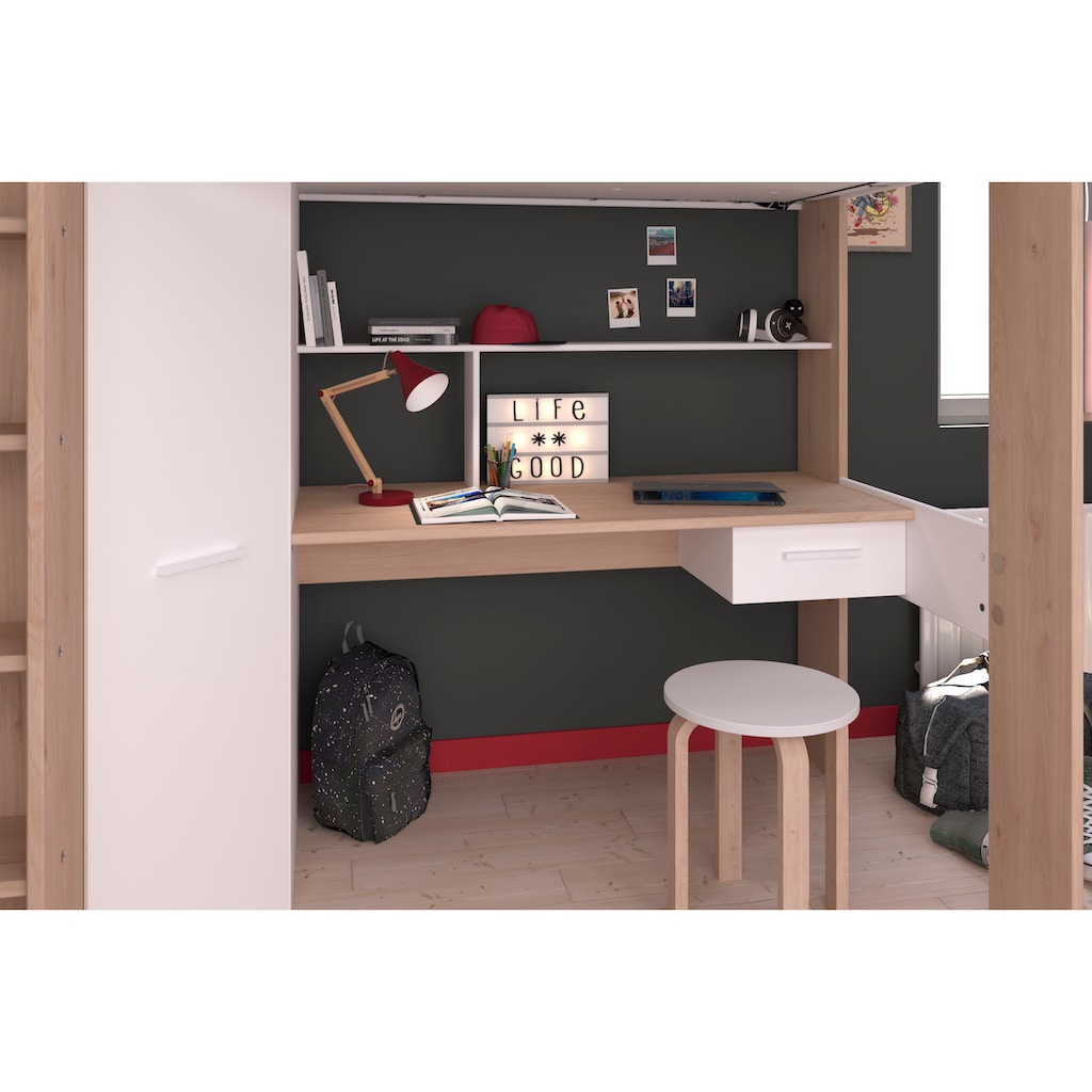 Parisot Hochbett »Heavy«, ALL-IN-ONE, mit Kleiderschrank, Schreibtisch, Leiter, Stauraum