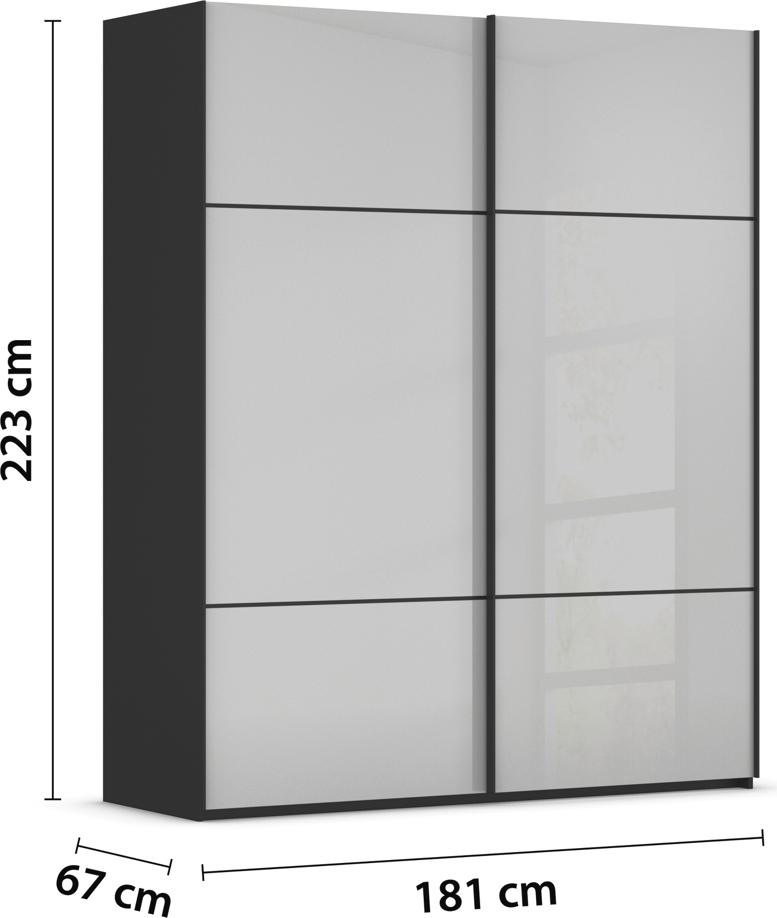 rauch Schwebetürenschrank »Kleiderschrank Schrank Garderobe Schlafzimmerschrank SCALE-TRIO«, edle dreigeteilte Front mit 2 Zierleisten Glasfront MADE IN GERMANY