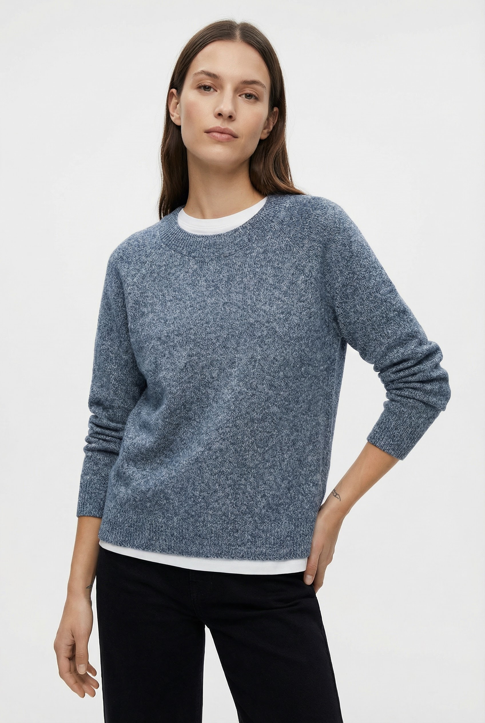 Vero Moda Rundhalspullover »VMDOFFY LS O-NECK BLOUSE GA NOOS« Materialmix, regular fit