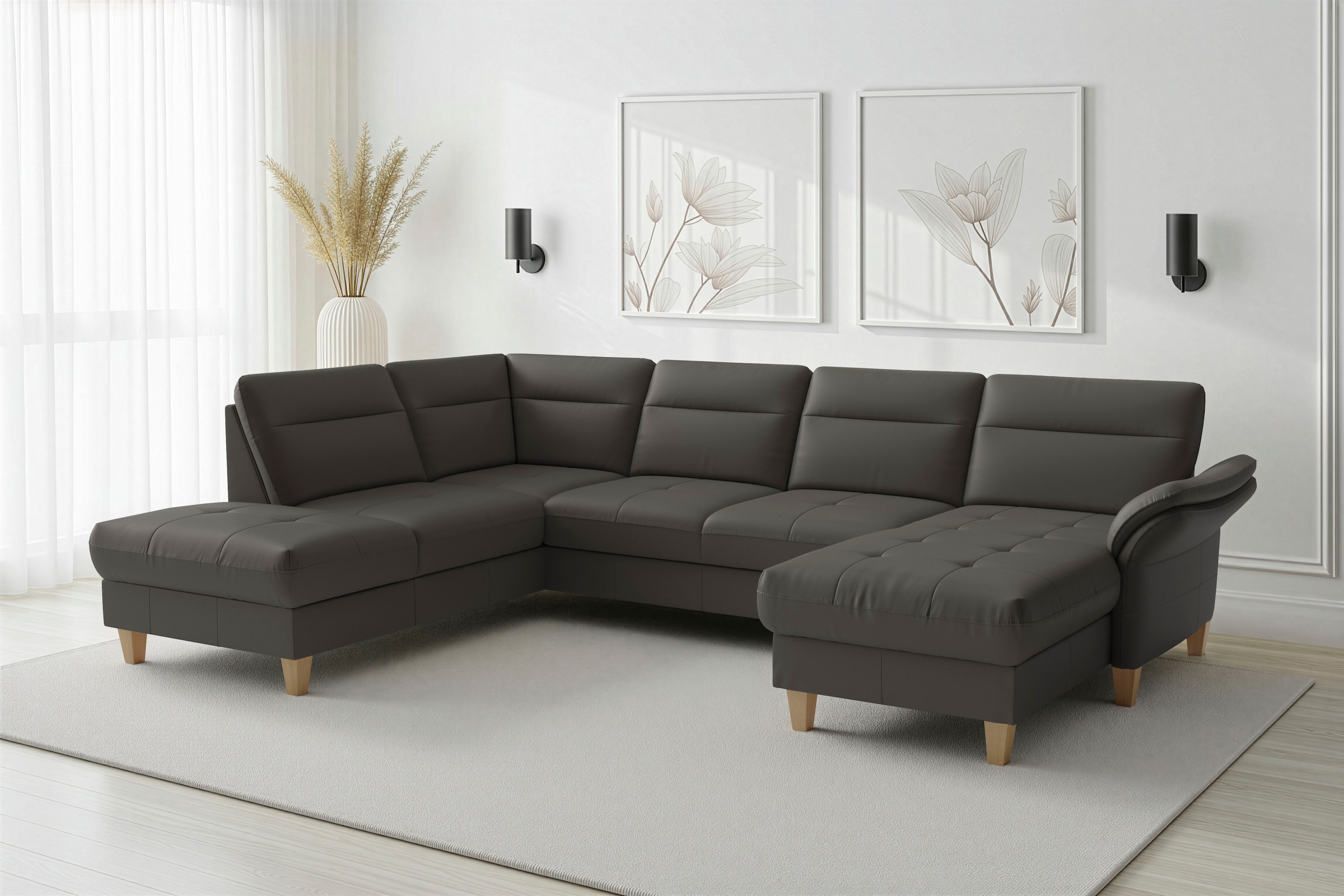 sit&more Wohnlandschaft "Pamela U-Form, B: 292 cm, optional Schlaffunktion & Bettkasten, Leder"