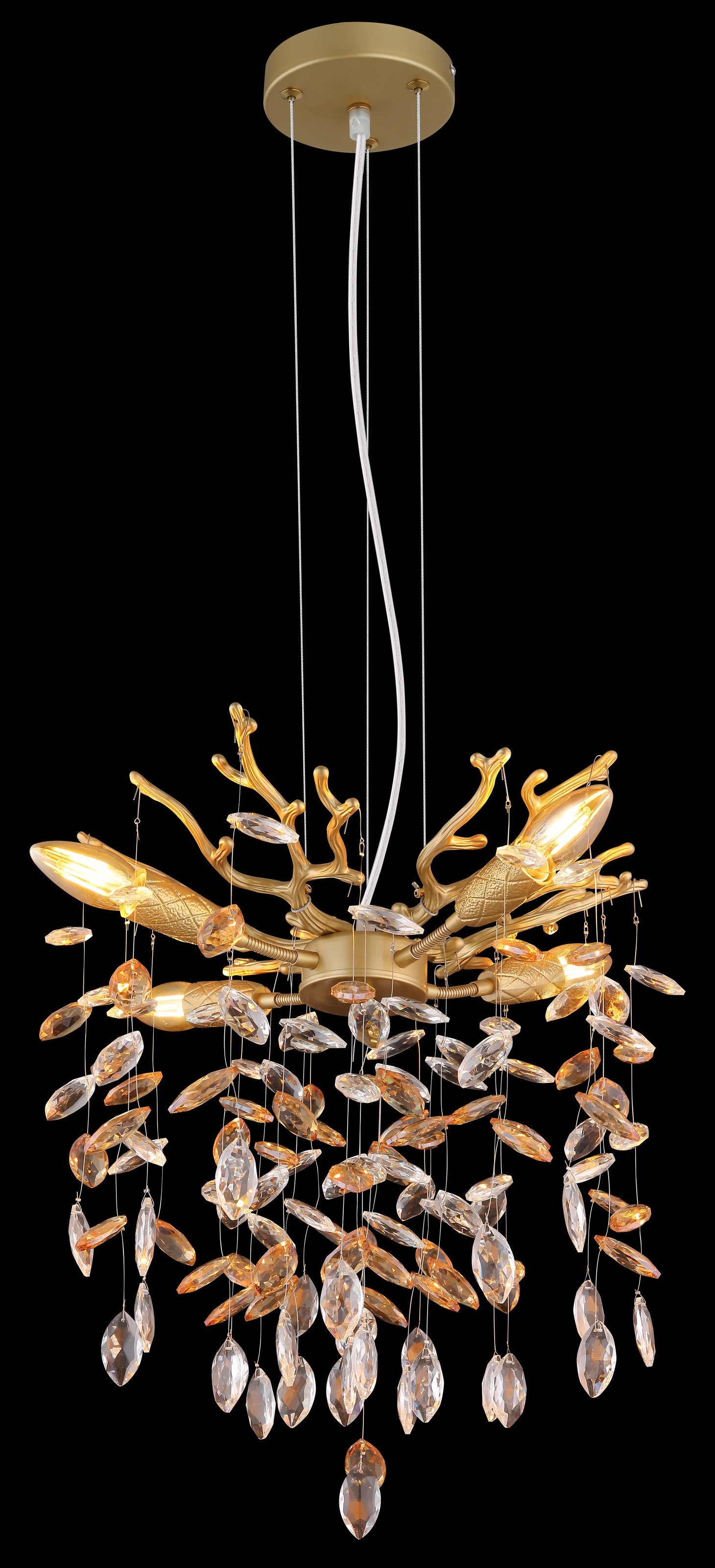 GLOBO LIGHTING Hängeleuchte »QUEENA« E14 1 Stk. Goldfarbener Luster mit Glaskristallen amber, Höhe kürzbar