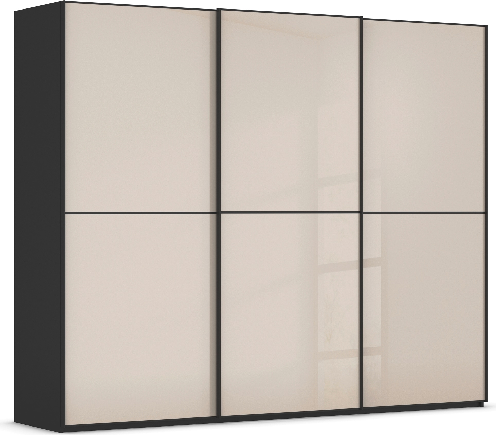 rauch Schwebetürenschrank "Kleiderschrank Schrank Garderobe Schlafzimmerschrank SCALE-DUO" edle zweigeteilte Türen Glas-Front mit 3 Zierleisten MADE IN GERMANY