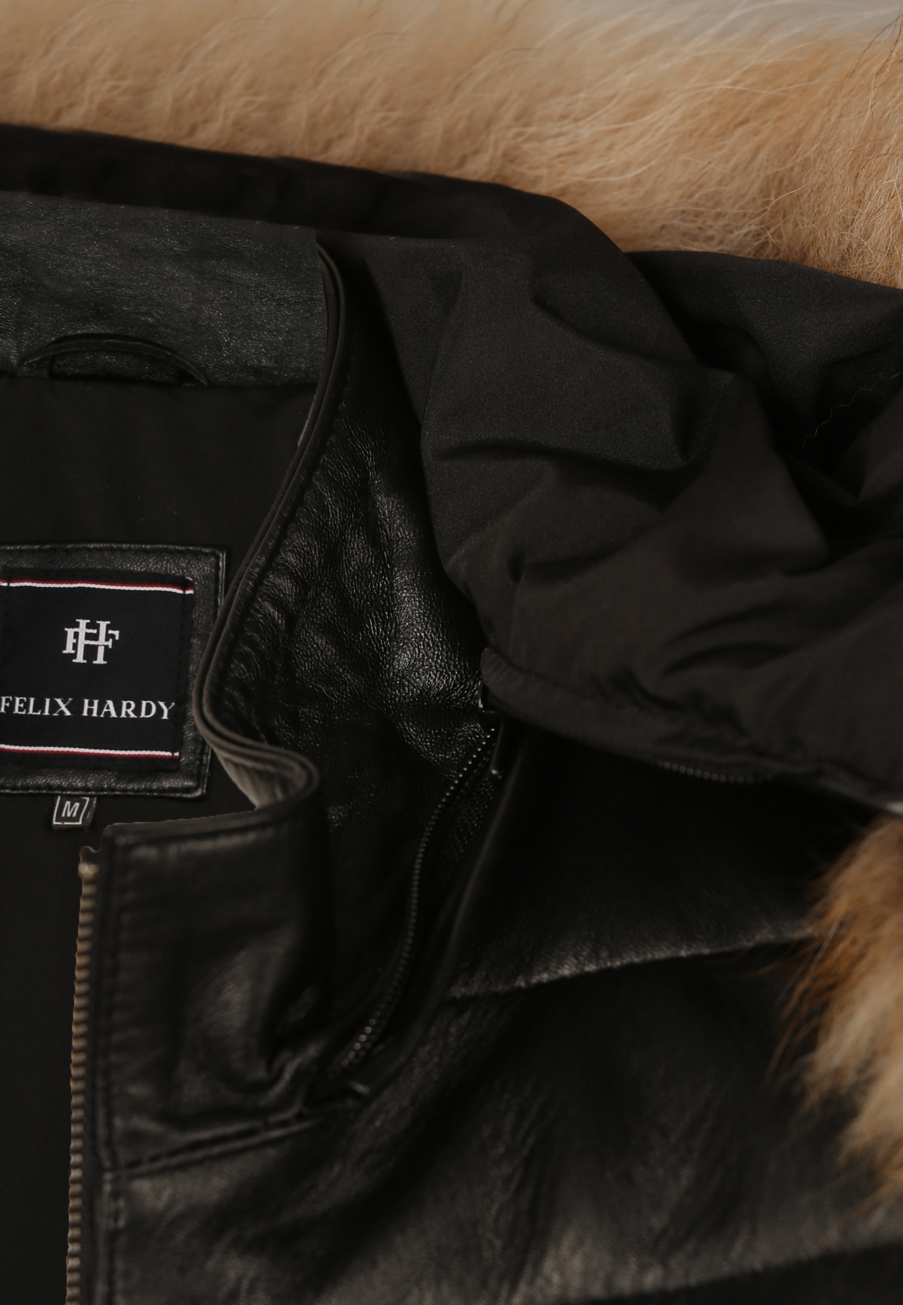 Felix Hardy Lederjacke »Lederjacke mit Kapuze und Reißverschluss«