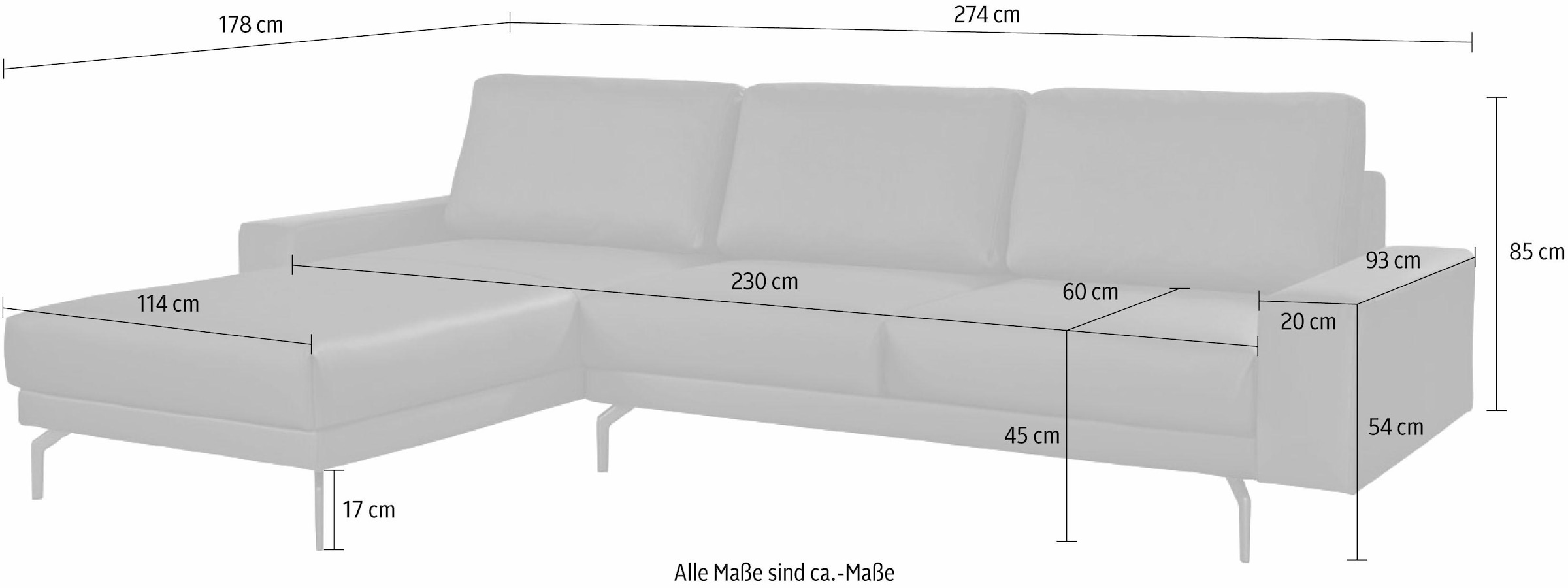 Creation BY ROLF BENZ Ecksofa »CR.450, Designecksofa, L-Form«, Armlehne breit und niedrig, Alugussfüße in umbragrau, Breite 274 cm