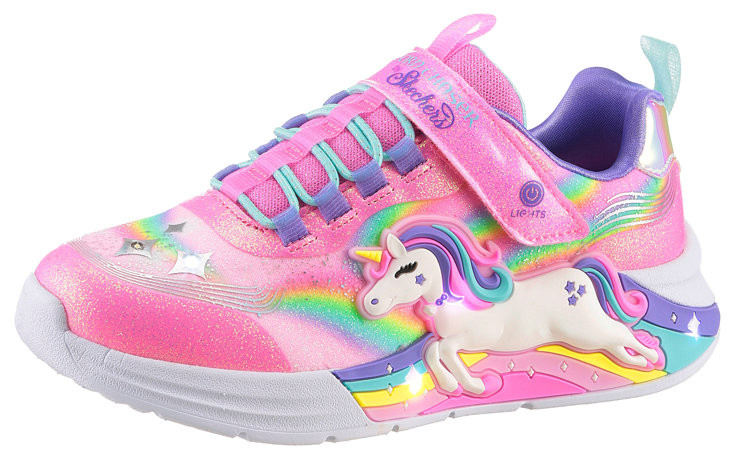 Skechers Kids Sneaker »UNICORN CHASER«, Glitzer,-Blinkschuh zum Schlupfen, Größenschablone zum Download