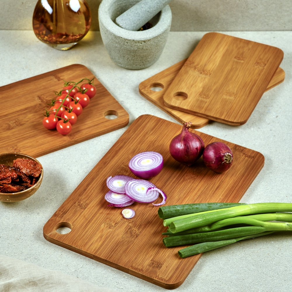 KESPER® Schneidebrett, (Set, 4 St.), aus FSC®-zertifiziertem dunklen Bambus