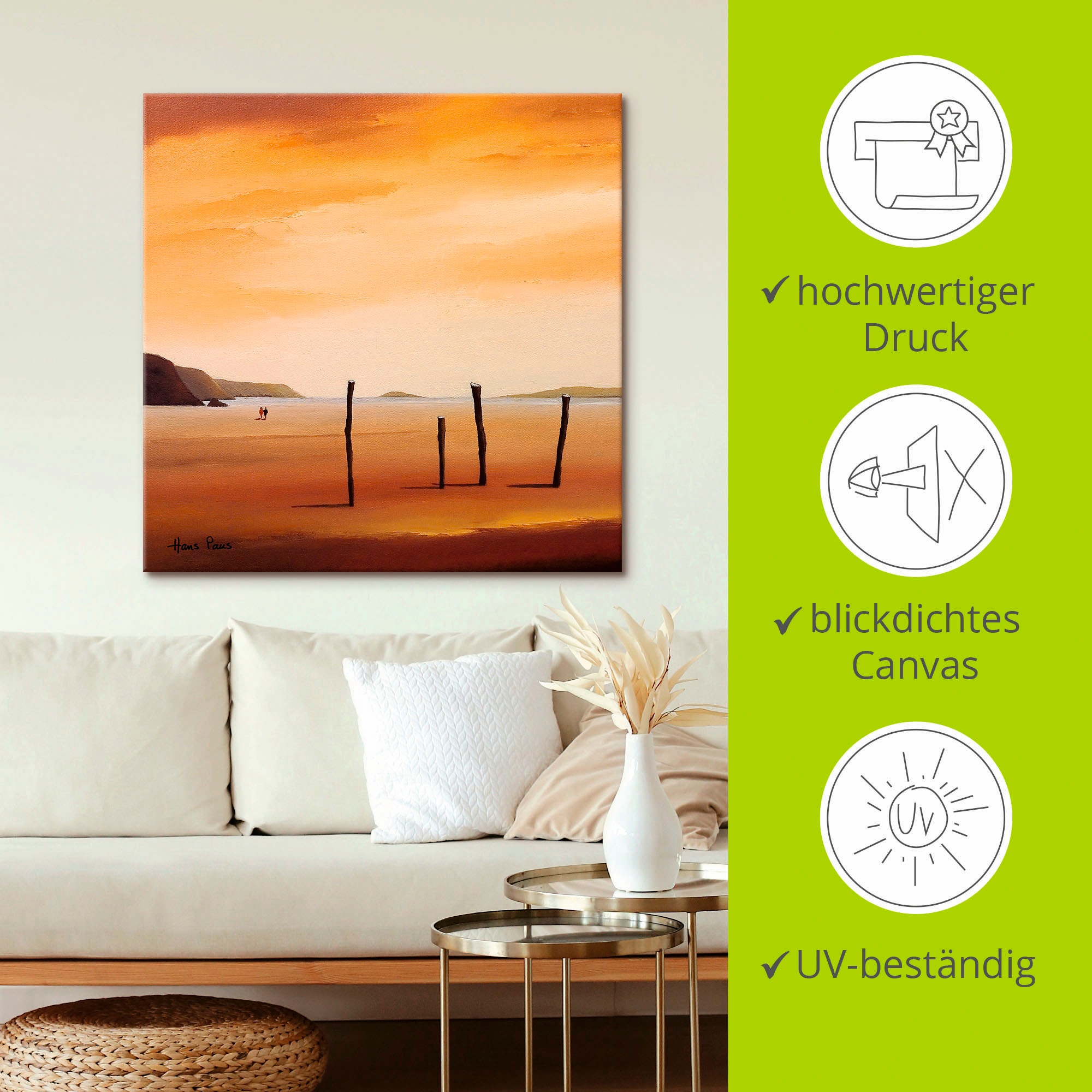 Artland Leinwandbild »Abend II«, Strand, (1 St.), auf Keilrahmen gespannt