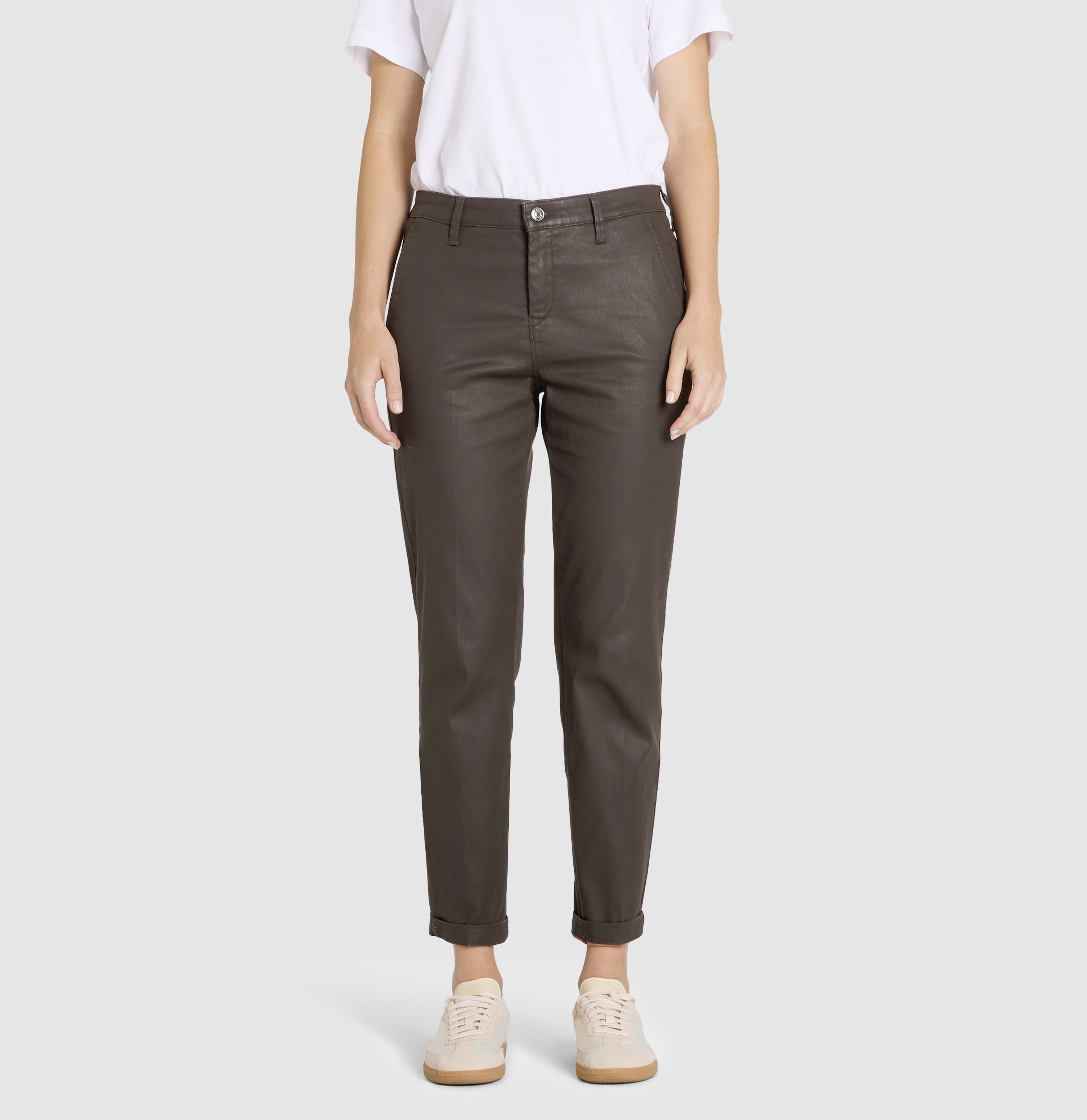 MAC Chinohose "CHINO turn up" Leder-Optik
