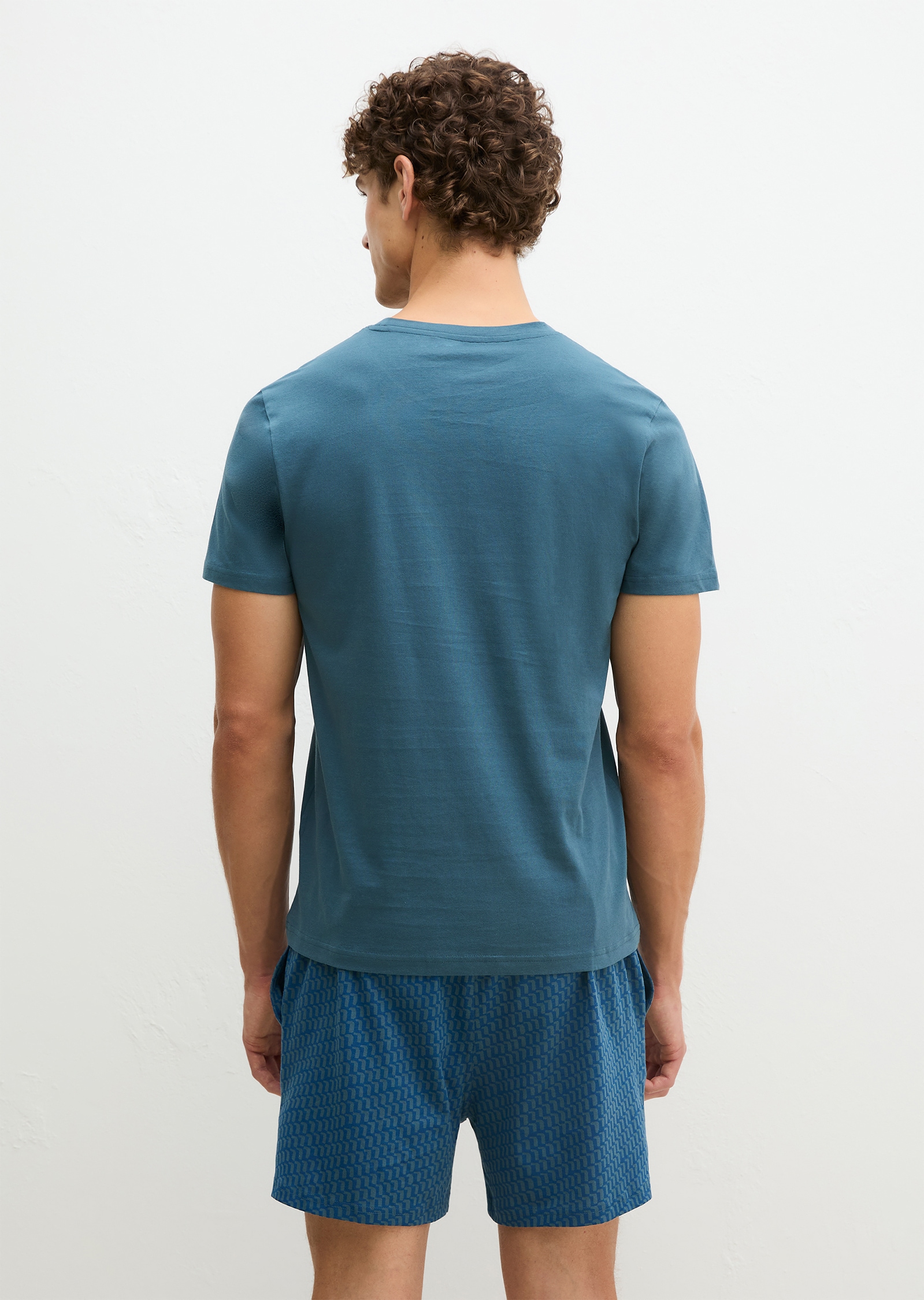 Marc O'Polo Shorty 2 tlg. mit kurzem Arm, Rundhalsausschnitt und gemusterter Hose