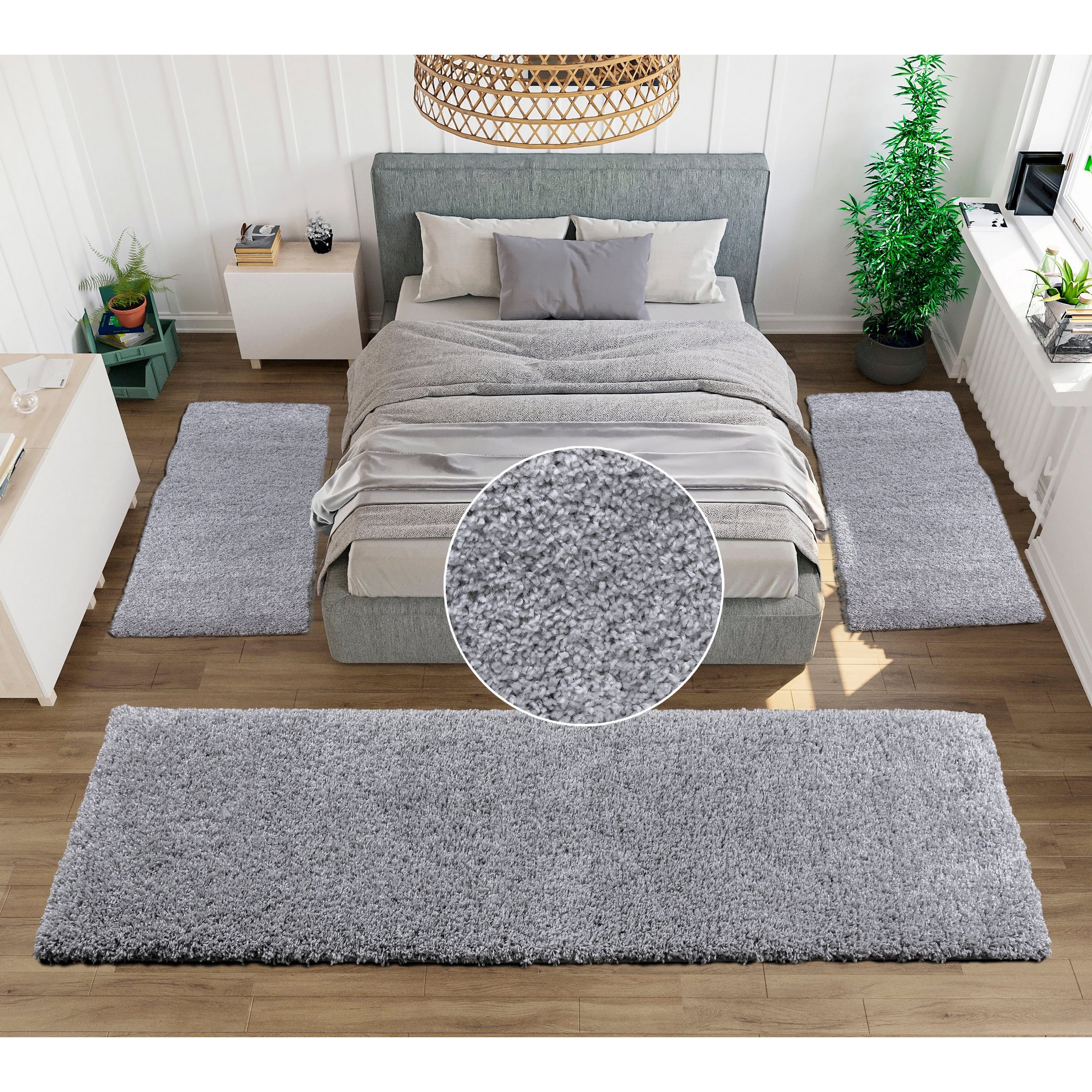 my home Bettumrandung »Viva« Höhe 45 mm 3 Stk. tlg. Bettvorleger, Läufer-Set, Uni-Farben, einfarbig, besonders kuschelig