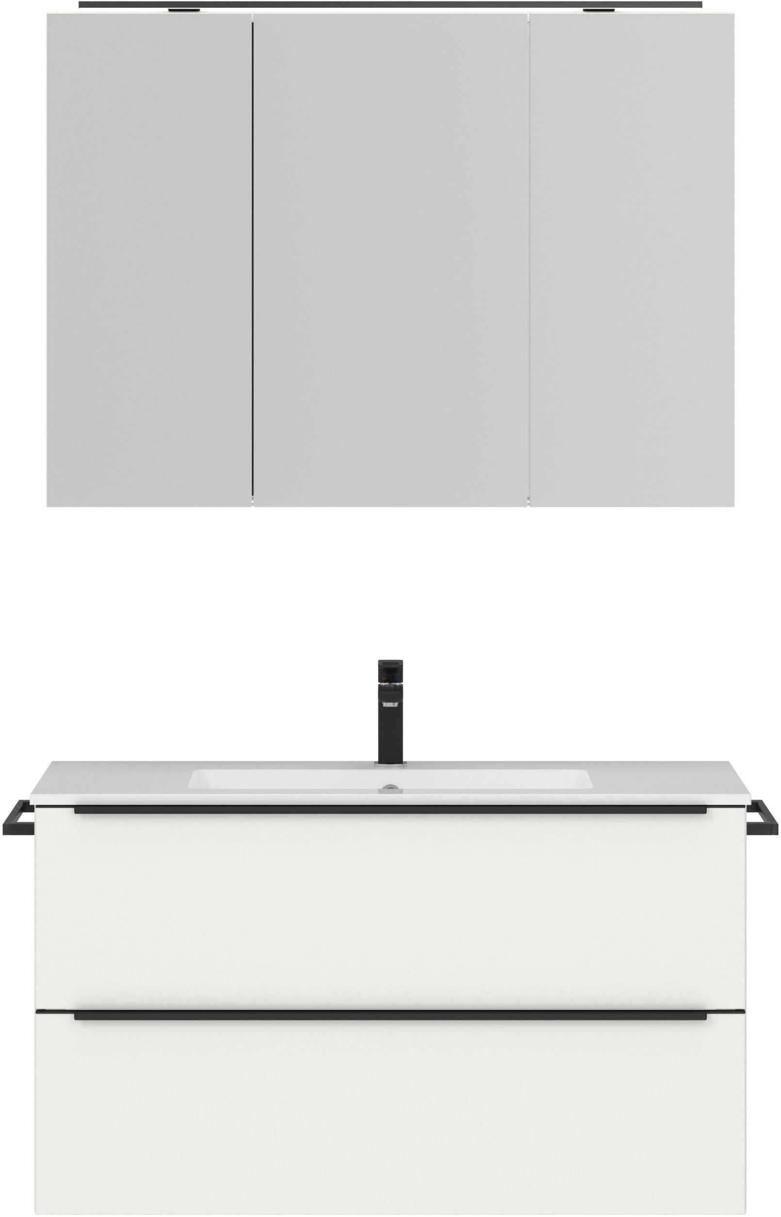 Badmöbel-Set NOBILIA, B:101cm H:169cm T:48,7cm, weiß, Kastenmöbel-Sets, "Levere", inkl. Spiegelschrank mit Beleuchtung und Dimmerfunktion, in 4
