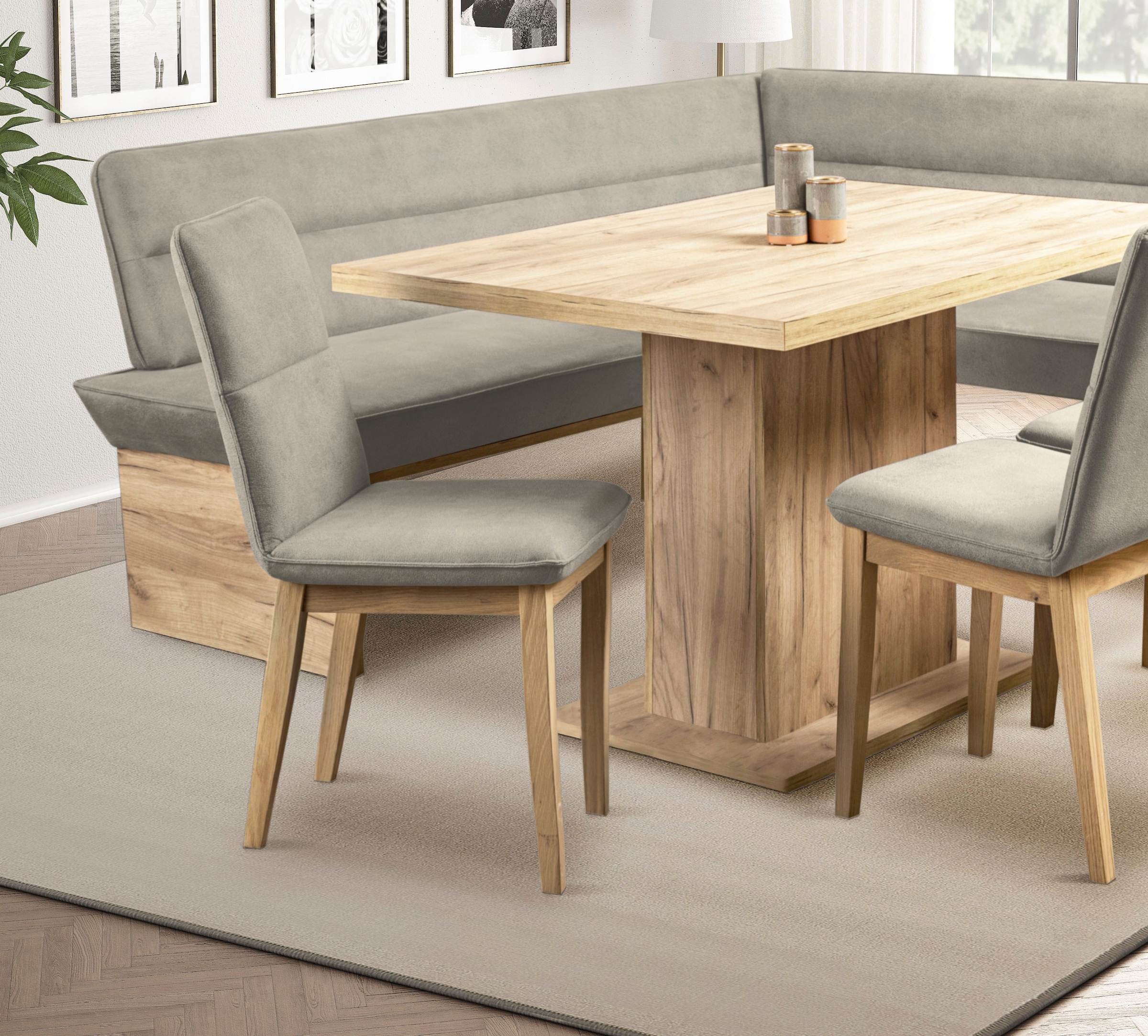 OTTO home Eckbankgruppe »Beluna + Cross Essecke Sitzgruppe Eckbank Küchenbank BESTSELLER« Set, Eckbank, 2 Stühle und Tisch, 4 Stk. tlg. Sitzgruppe Esszimmer Stühle Tisch und Bank bequem gepolstert
