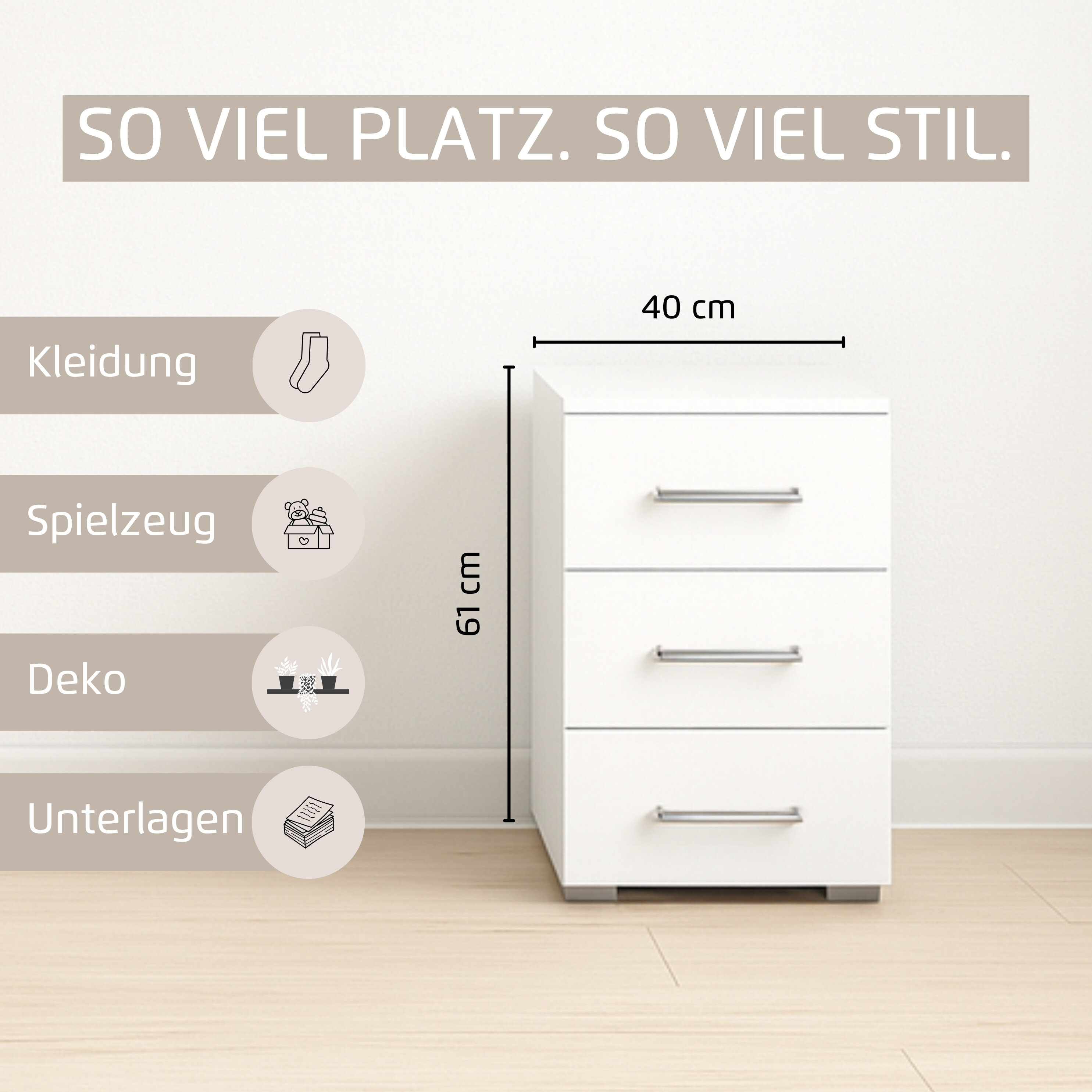 Thumbnail - rauch Nachtkommode "Gamma" Breite 40 cm / Höhe 61 cm, verschiedene Griffvarianten/-Farben