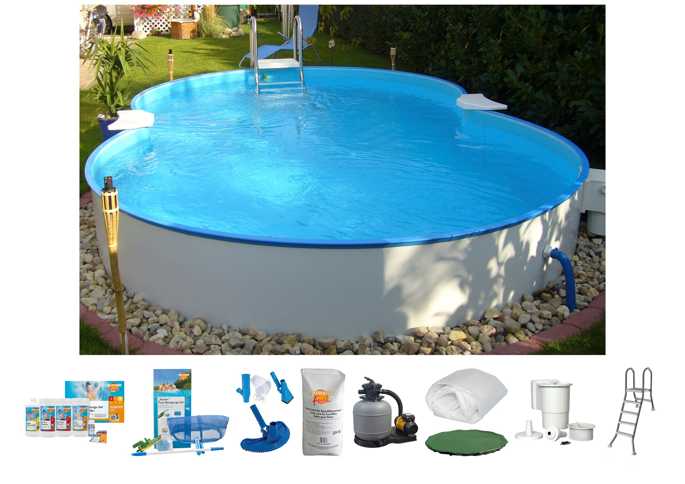 Clear Pool Achtformpool 470x300x120 cm inkl. umfangreichem Zubehör für den Teileinbau