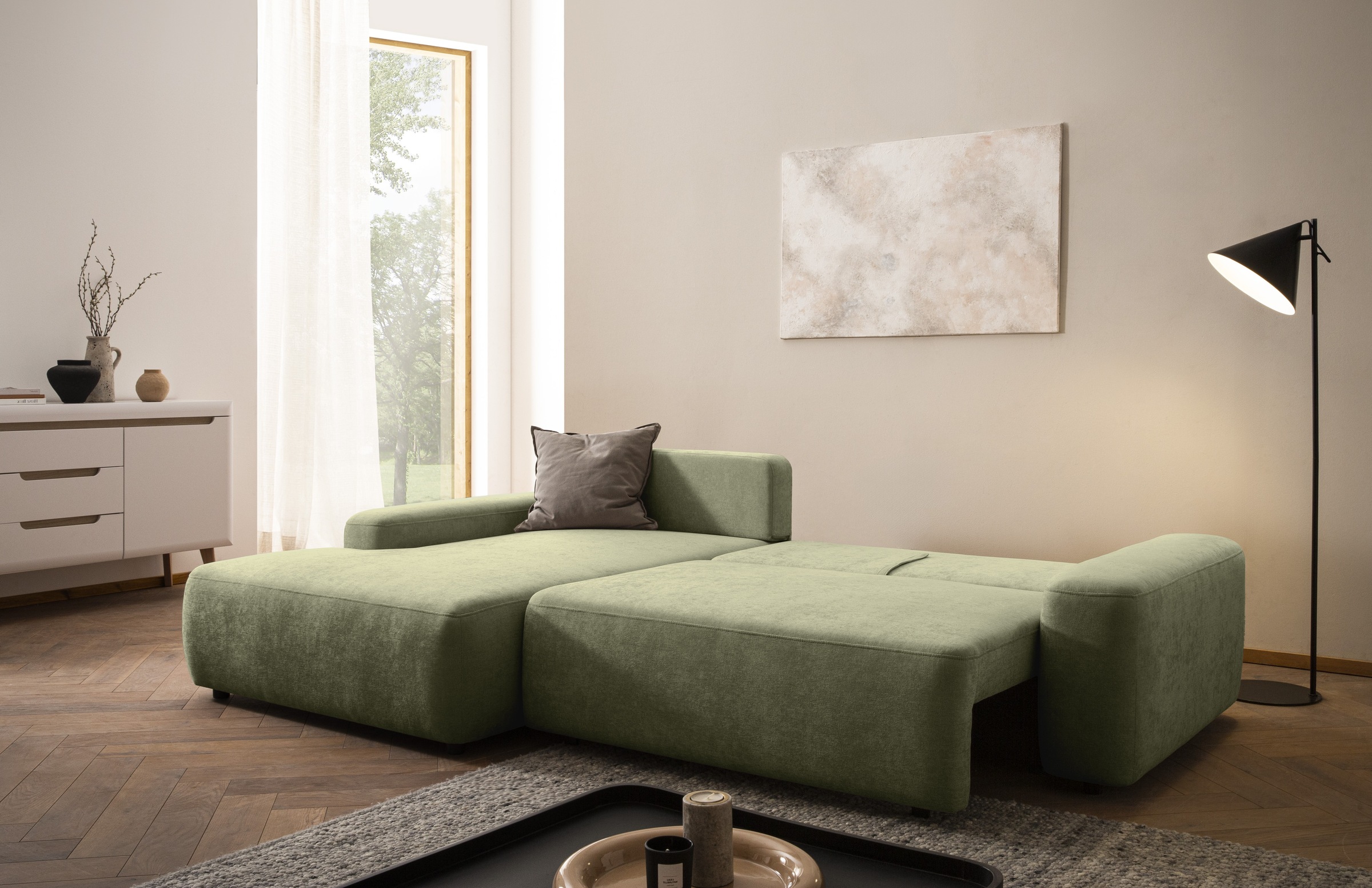 INOSIGN Ecksofa »TORGE (264cm), Schlafsofa in Cord, Samtvelours o Struktur fein, L-Form«, Schlaffunktion, Bettkasten, Liegefläche: 125/210 cm