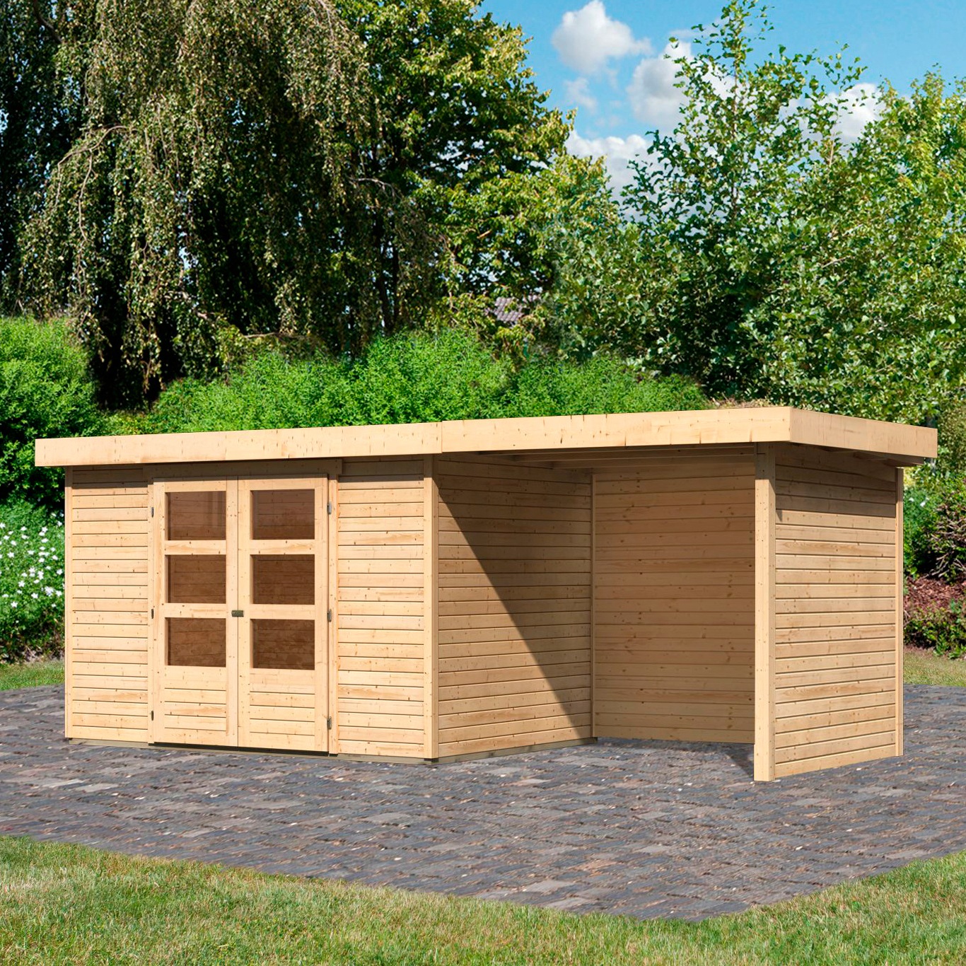Karibu Gartenhaus »Askola 4«, mit Anbaudach, Seiten- und Rückwand