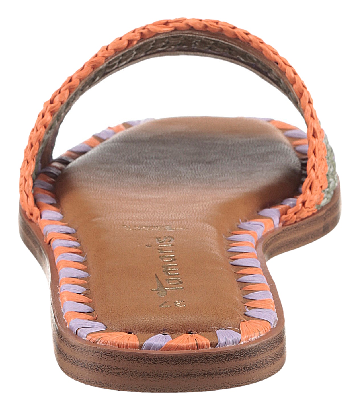 Tamaris Pantolette, Blockabsatz, Sommerschuh, Strandschuh, zweifarbige Bast-Umrandung