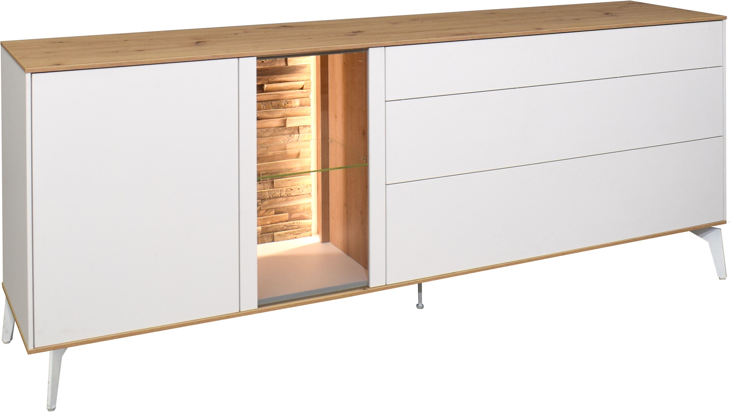 Thumbnail - Mäusbacher Lowboard Faro Lowboard B 207 cm, inkl. Beleuchtung, Push to open, Metallfüße