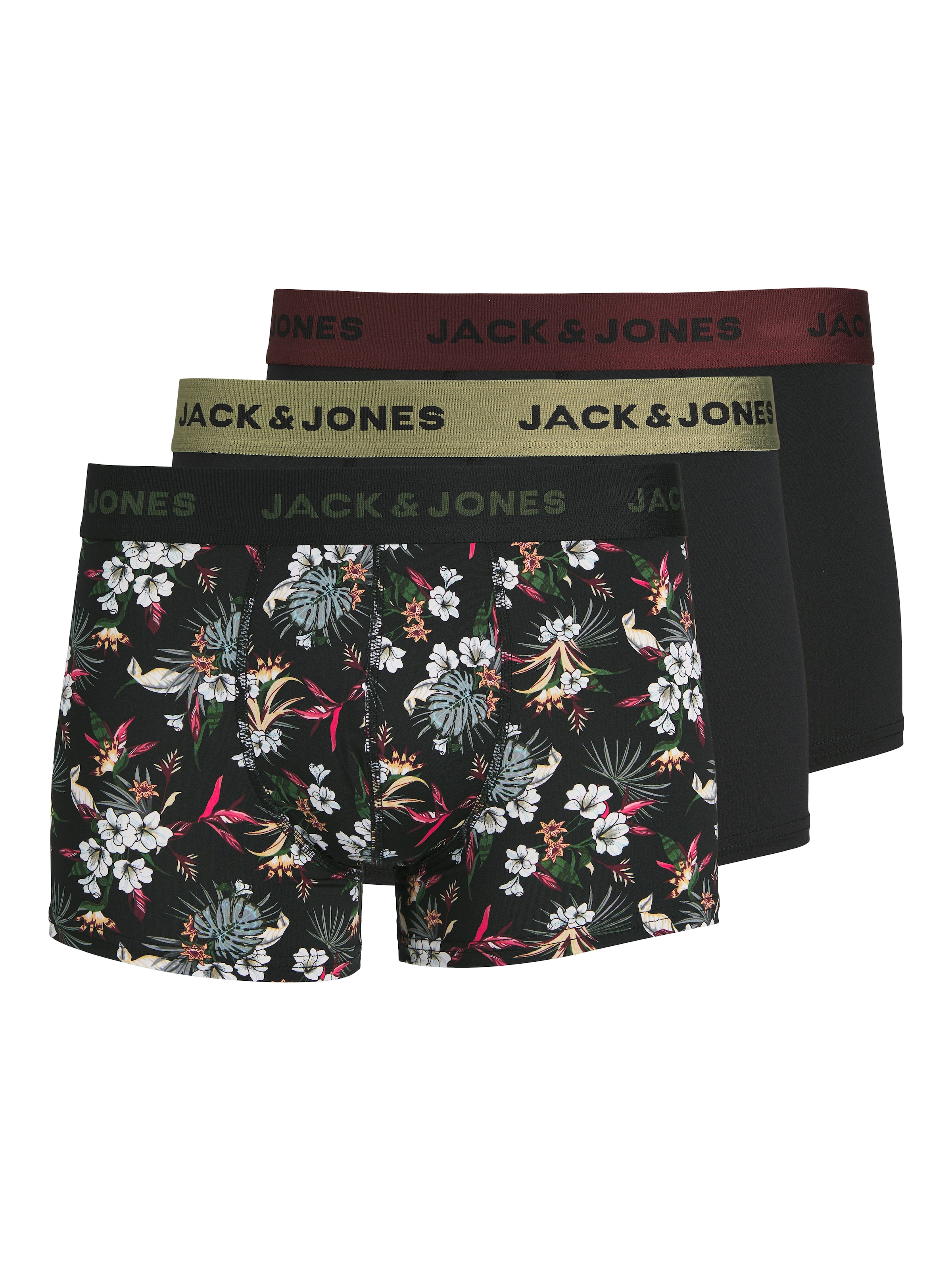 Jack & Jones Trunk "JACFLOWER aus Microfaserqualität und schnelltrocknendem Material" Packung, 3 Stk. unifarben mit Farbeinsatz, modisch, eng anliegend, Microfaser